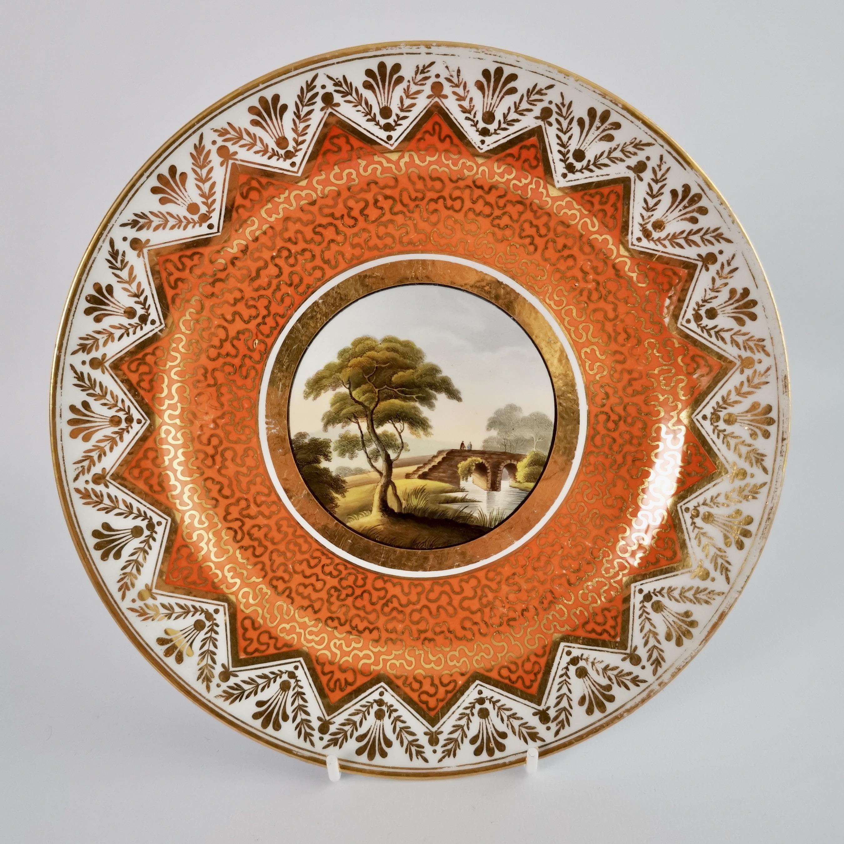 Porcelain Chamberlains Worcester Set of Plates, Orange, Paintings by H. Chamberlain, 1815