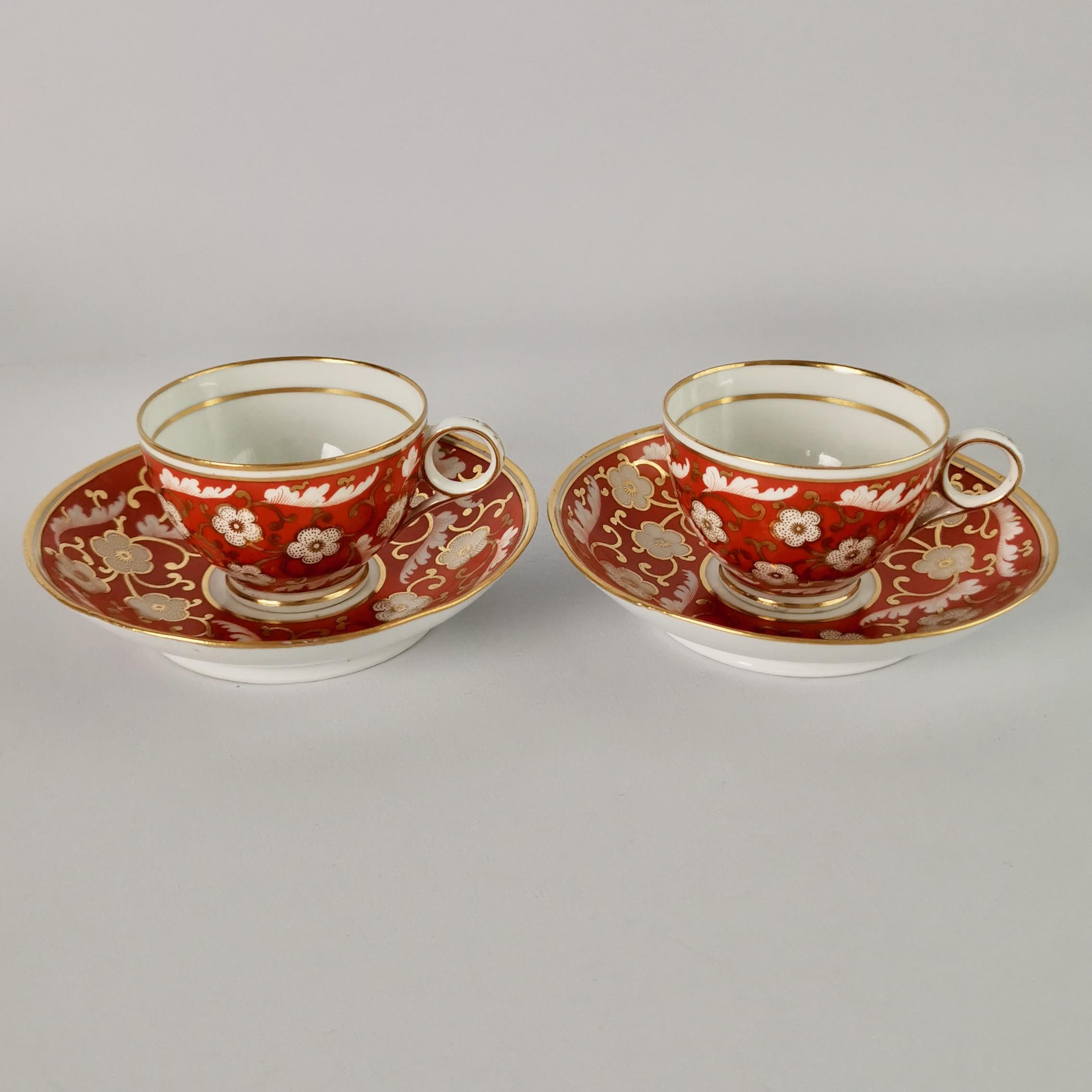 George III Chamberlains Worcester Tiny Tea Service for Two, Orange Floral, Regency ca 1805