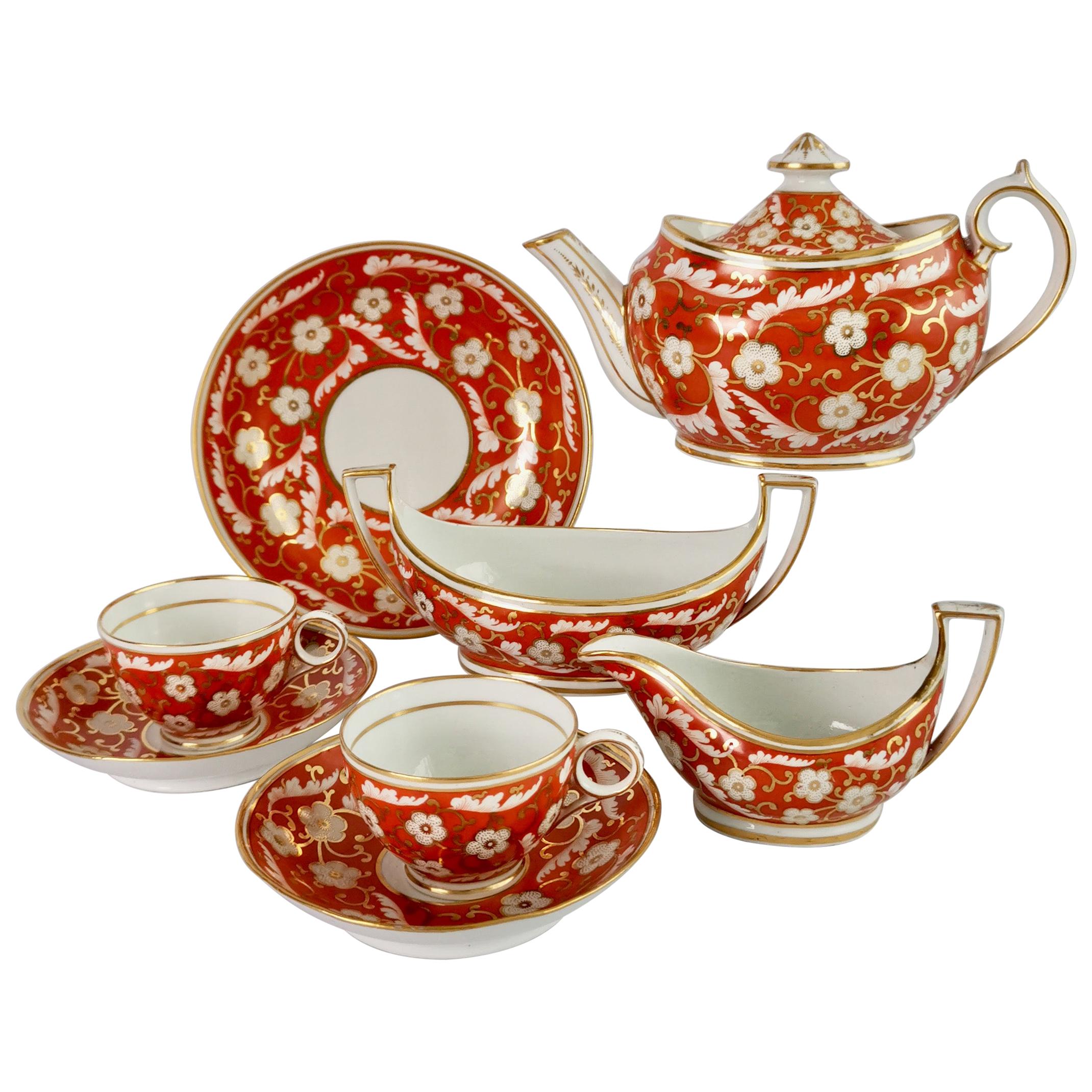 Chamberlains Worcester Tiny Tea Service for Two, Orange Floral, Regency ca 1805