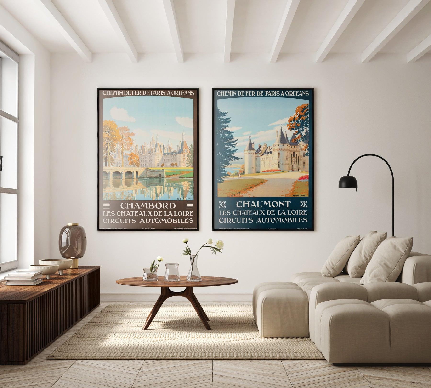 This poster advertises travel to the Château de Chambord, located in the Loire Valley region of France and was created by the French painter and poster artist Constant Duval, best known for his vibrant Art Deco-style railway posters. Constant Léon