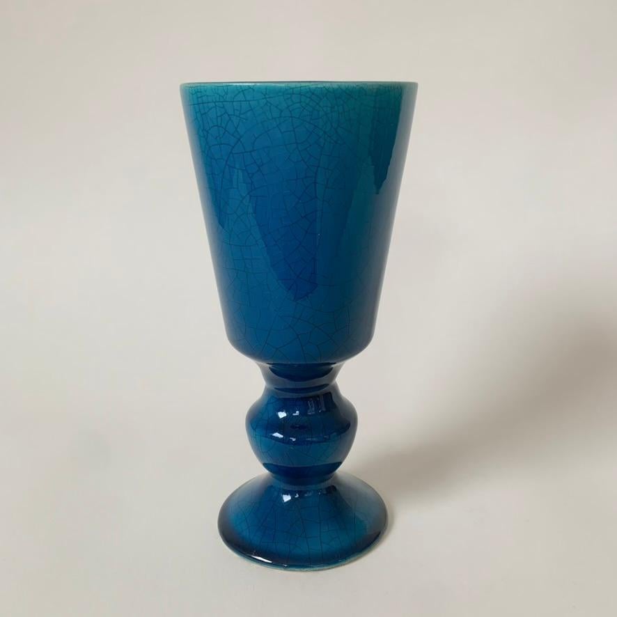 Vase en céramique bleu Chambost vers 1970, France. en vente 4