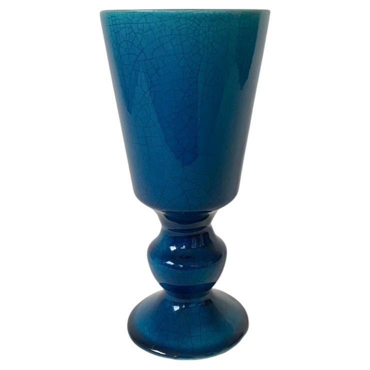 Vase en céramique bleu Chambost vers 1970, France. en vente