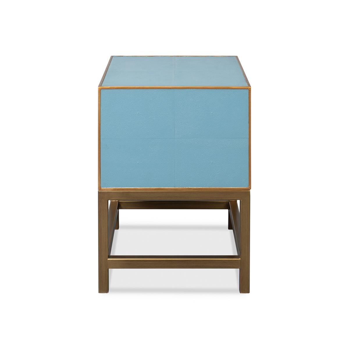 Leather Chambray Blue Modern End Table For Sale