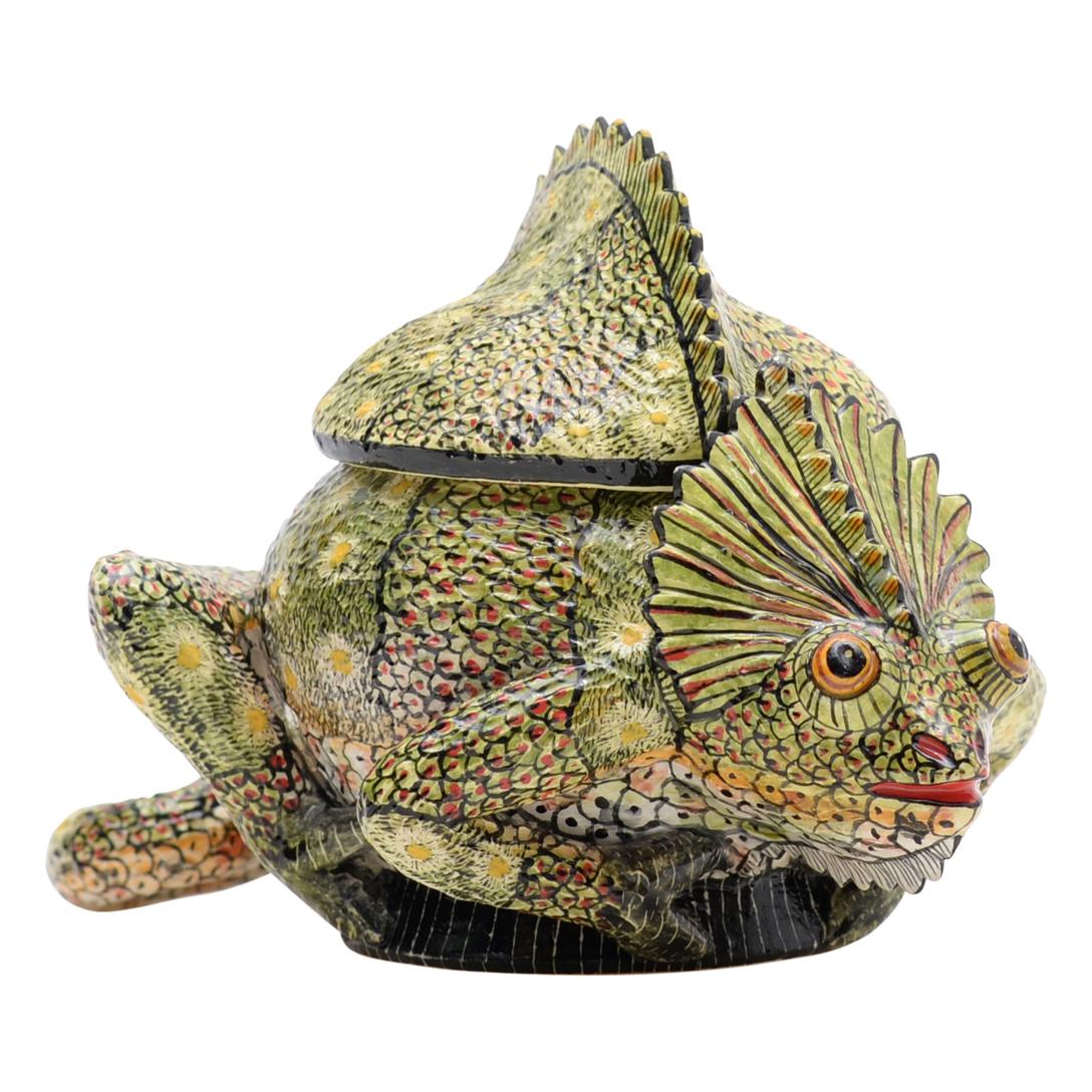 Modern Hand-made Ceramic Chameleon Jewelry Box, made in South Africa For Sale