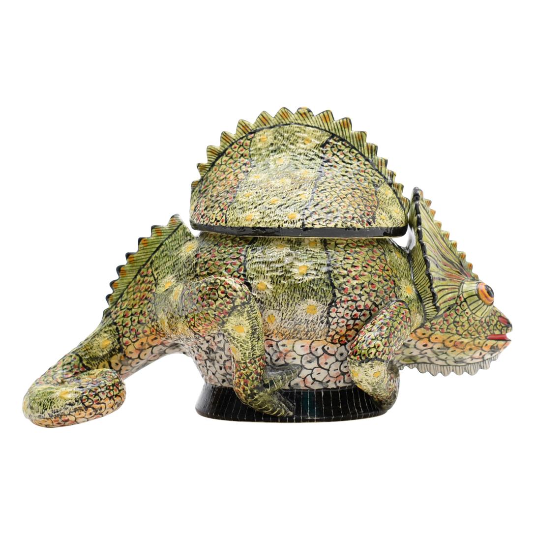 Contemporary Hand-made Ceramic Chameleon Jewelry Box, made in South Africa For Sale
