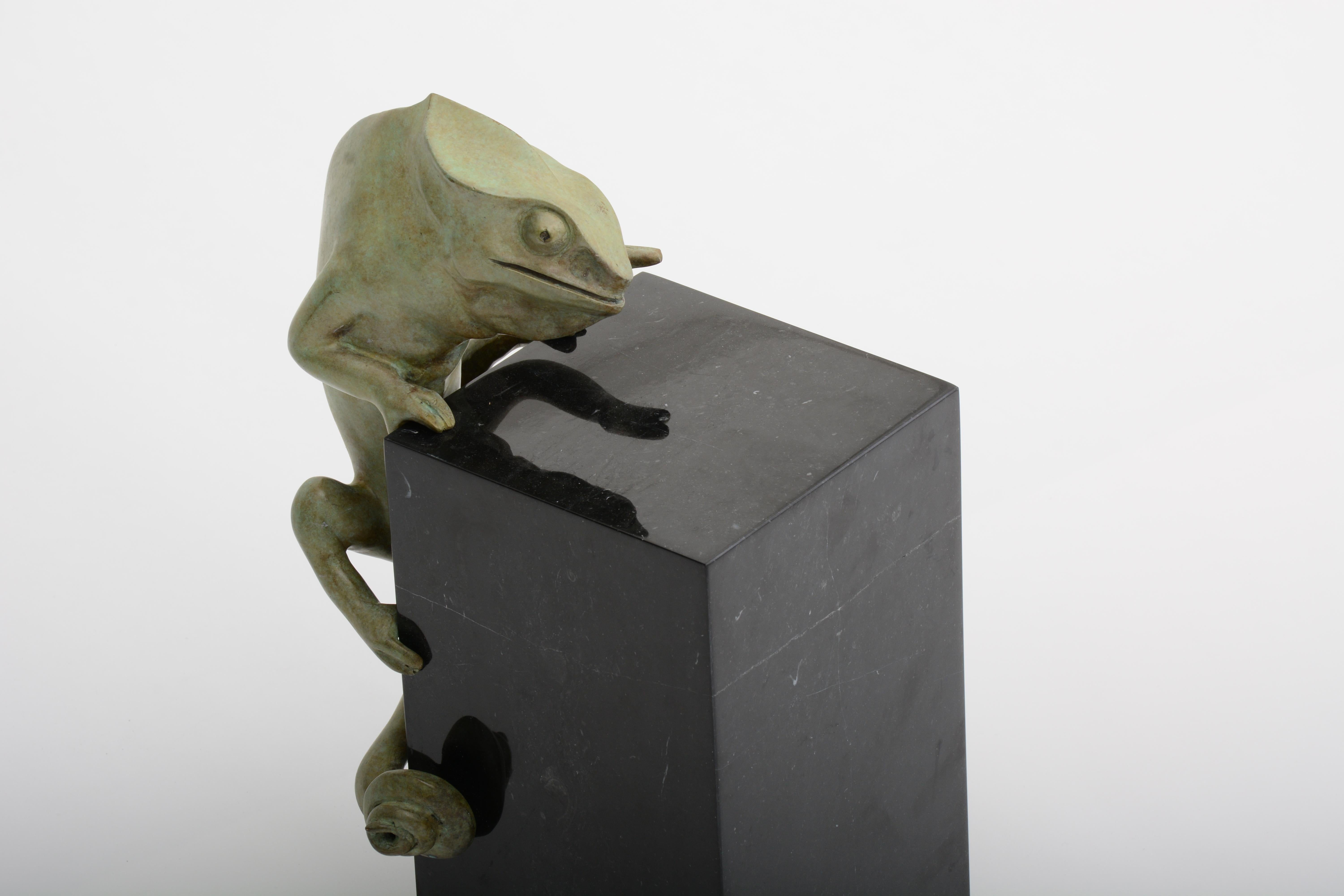 Inconnu Sculpture Chameleon en bronze moulé finition vert-de-gris par Elan Atelier en vente