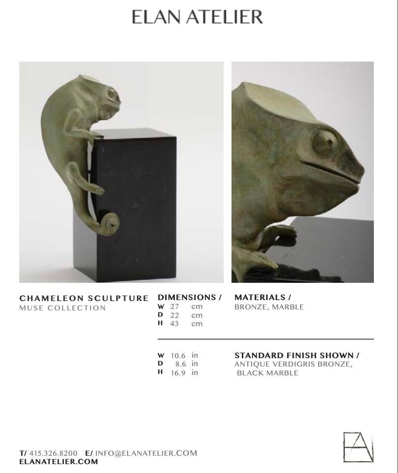 Chameleon Sculpture in Cast Bronze in Verdigris Finish by Elan Atelier In New Condition For Sale In New York, NY