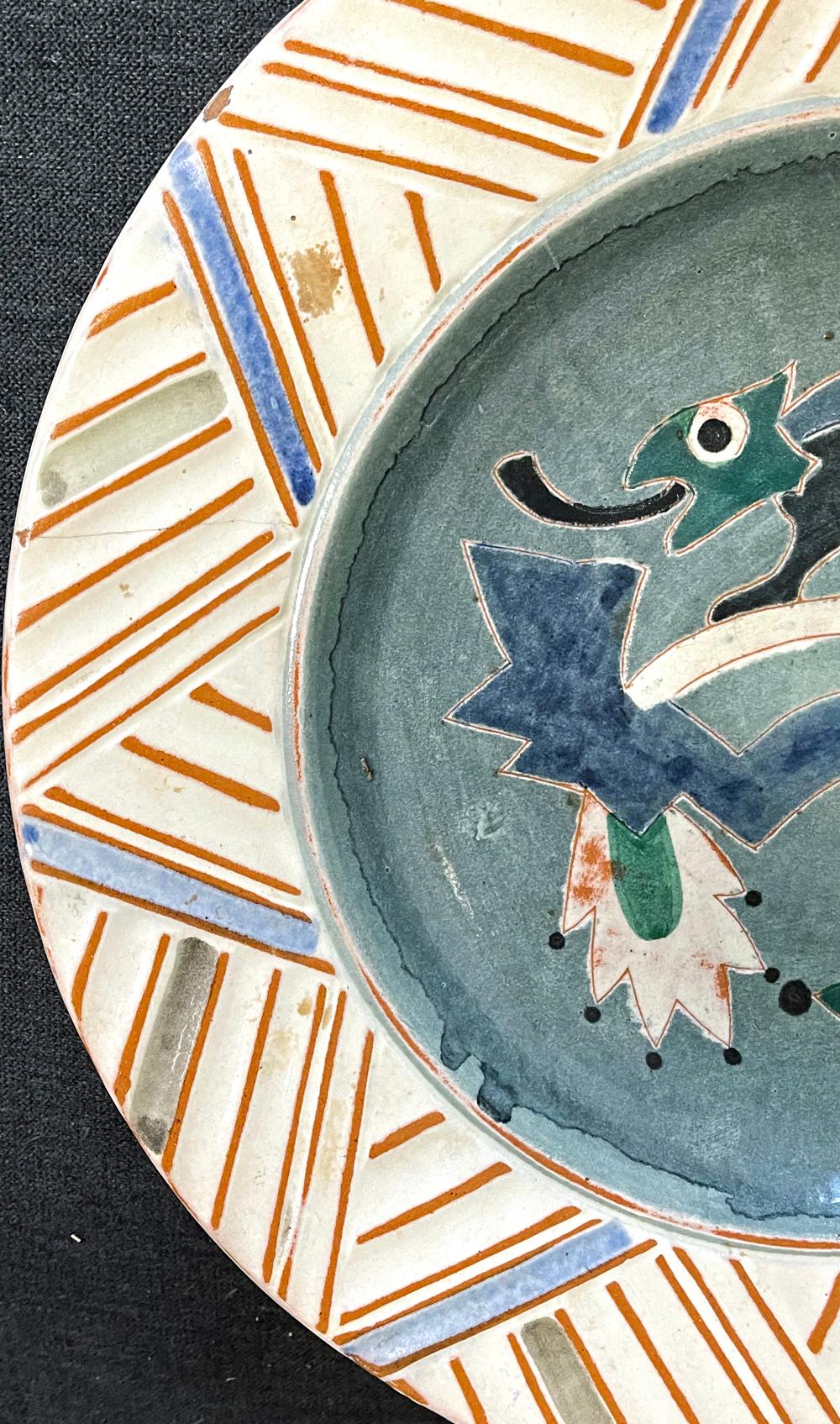 Art déco Bol Art Déco unique avec bord à chevrons « Chameleon », Gross pour Knabstrup en vente