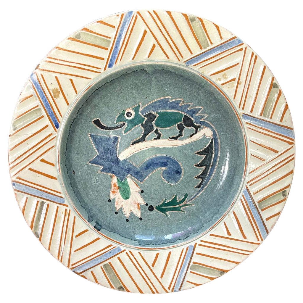 "Chameleon", einzigartige, auffällige Art-Déco-Schale mit Chevron-Rand, Gross für Knabstrup, Gross für Knabstrup im Angebot
