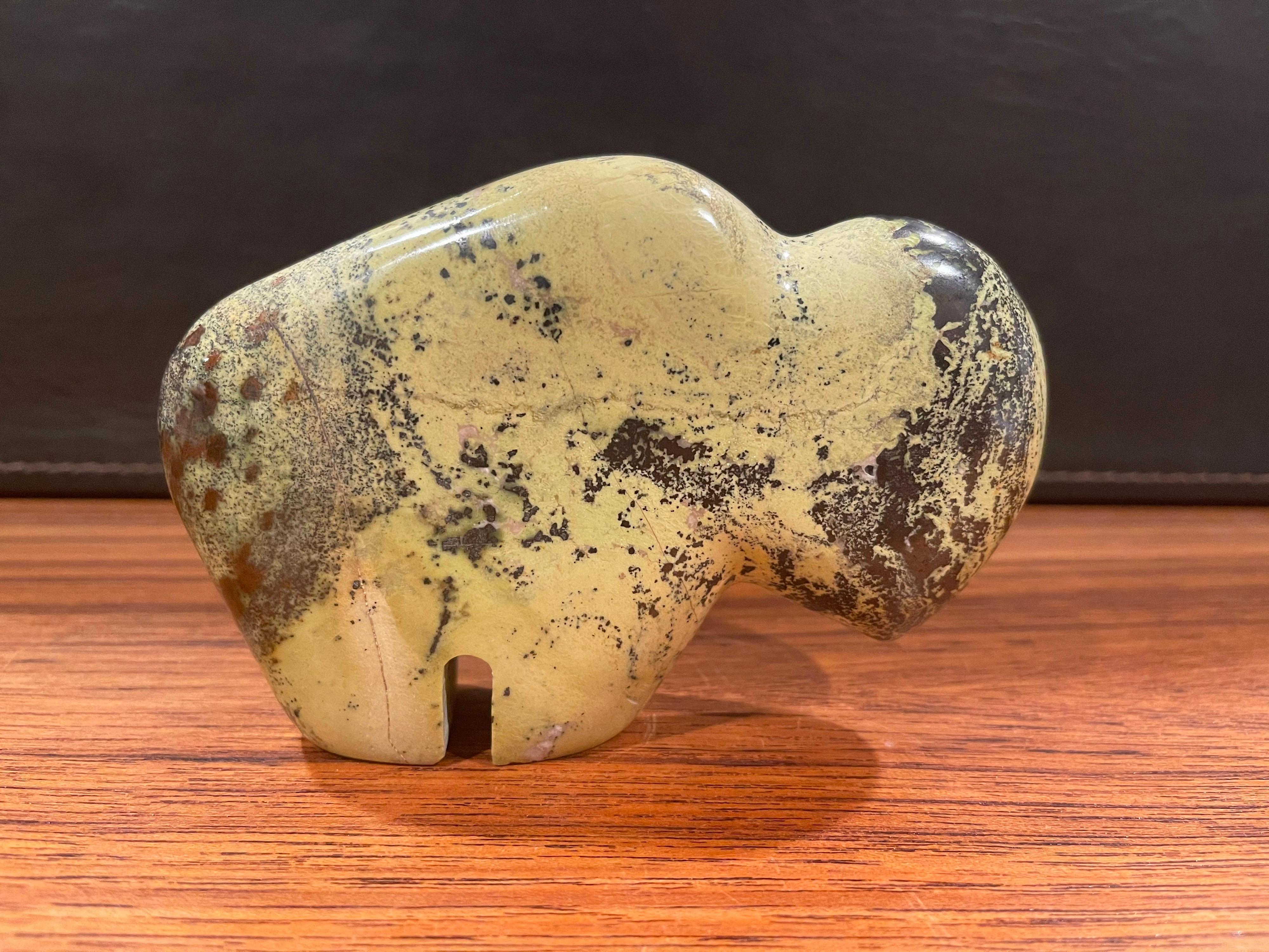 Chamelon marble buffalo sculpture / paperweight, circa 1990s. The piece is in very good condition with no chips or cracks and measures 4.5