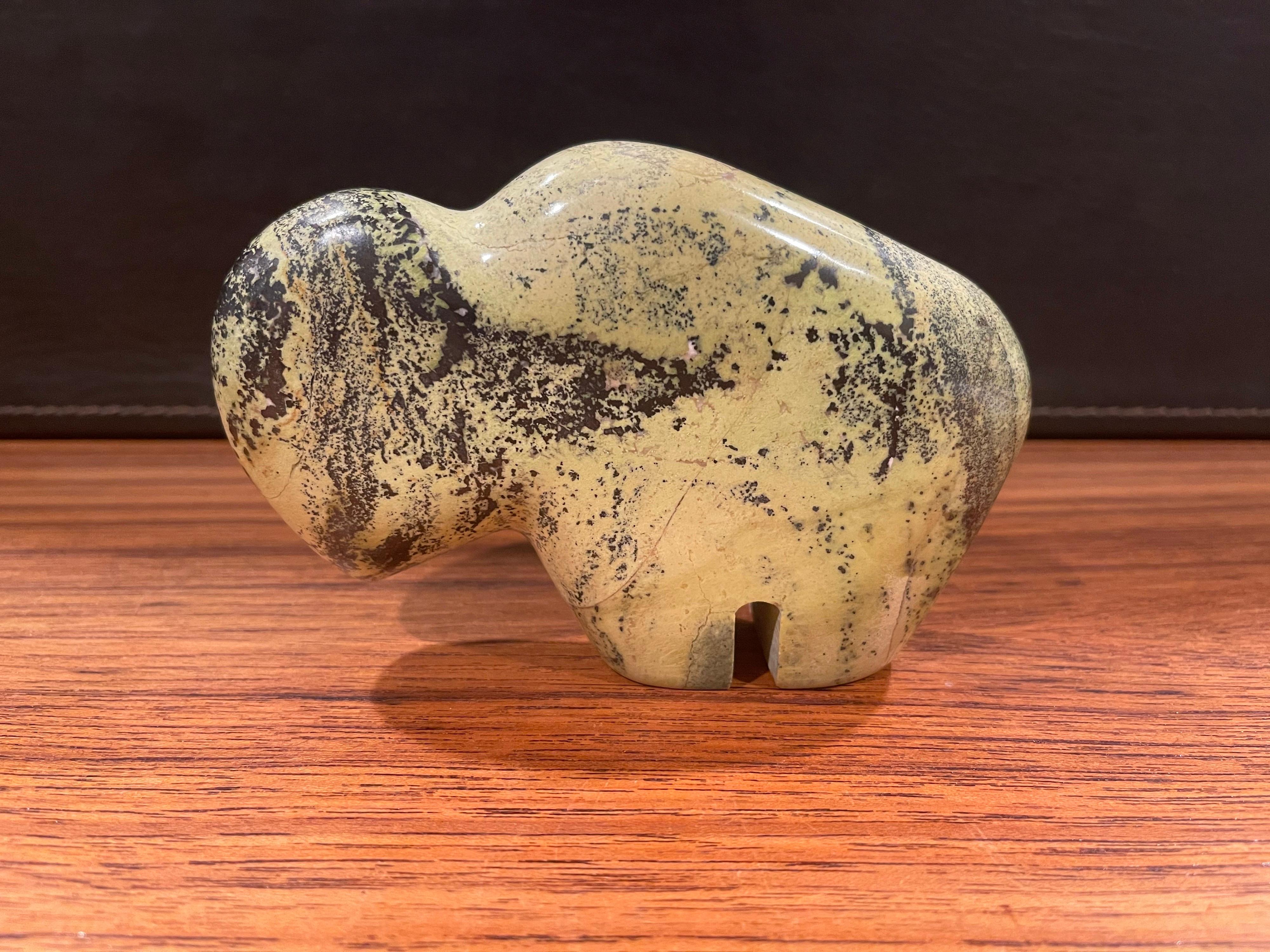 20th Century Chamelon Marble Buffalo Sculpture / Paperweight For Sale