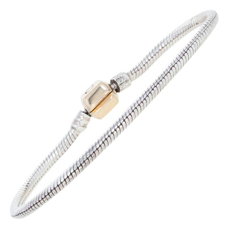 Chamilia Snake Chain Bracelet, Sterling Silver and 14 Karat Yellow Gold For Sale