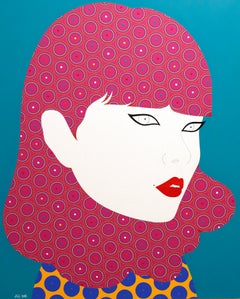 chamnan chongpaiboon Carin - Contemporary, woman portrait, acrylic, dot, pop art, pink, turquoise