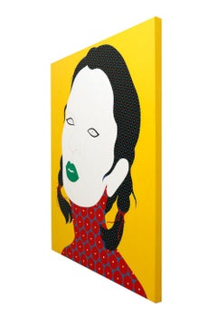 Vigga - Contemporary, woman portrait, acrylic, dot, pop art, yellow, asian