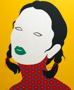 Vigga - Contemporary, woman portrait, acrylic, dot, pop art, yellow, asian 