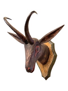 Chamois primitive Black Forest Hand Carved Folk Art Wooden Trophy, 19th Century