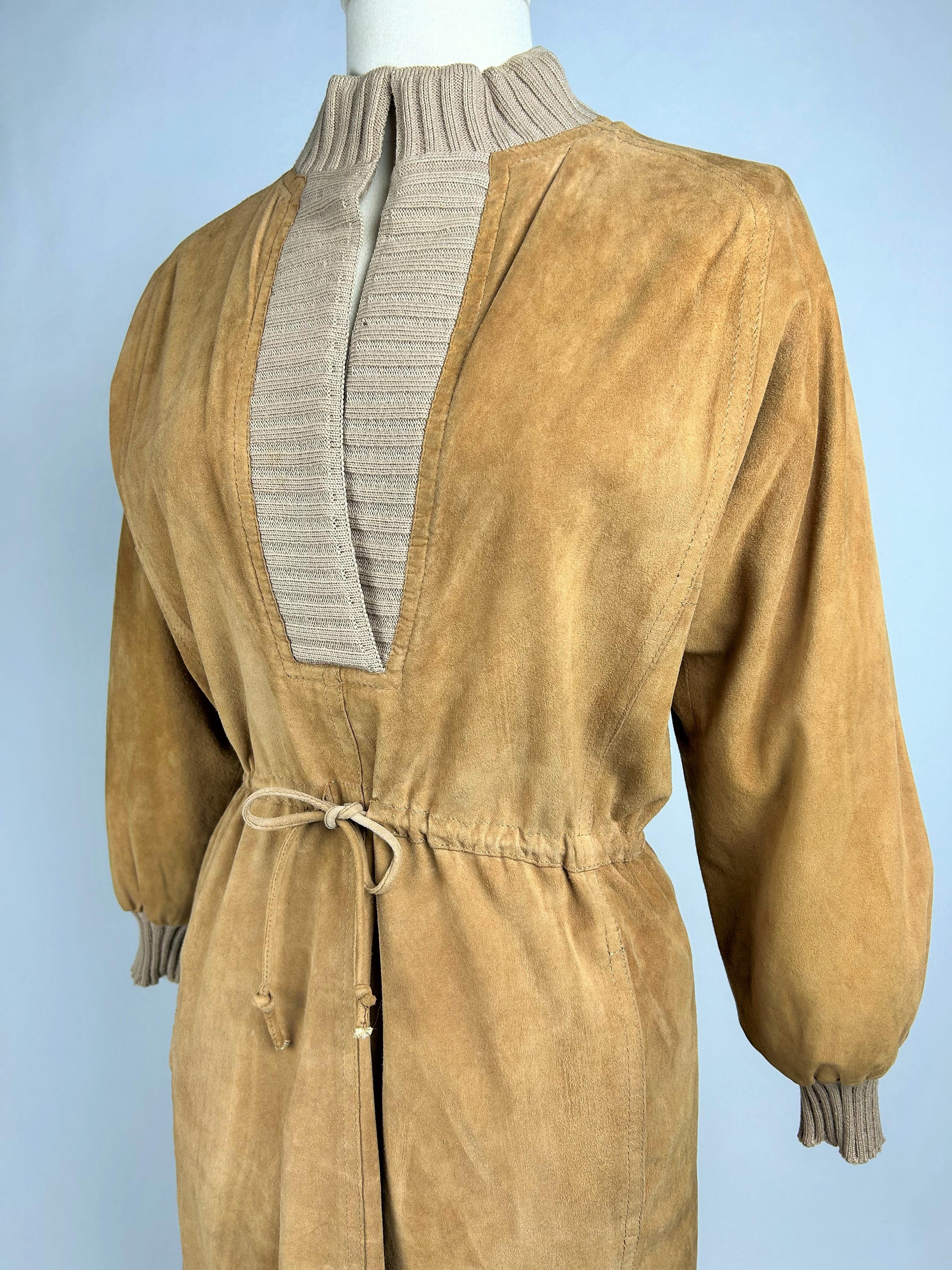 Chamois suede dress by Emanuel Ungaro Parallèle - France Circa 1982 For Sale 5