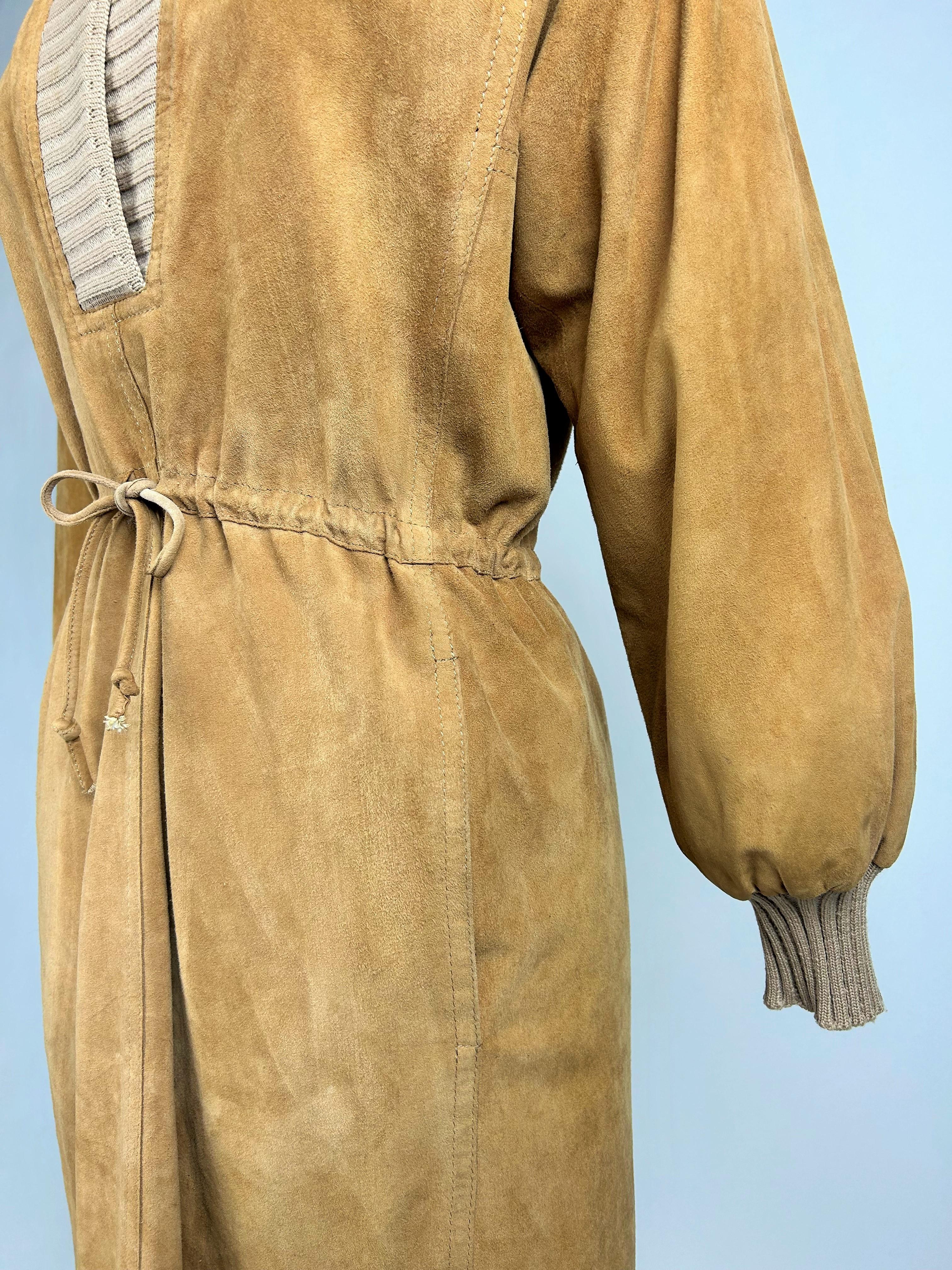 Chamois suede dress by Emanuel Ungaro Parallèle - France Circa 1982 For Sale 6