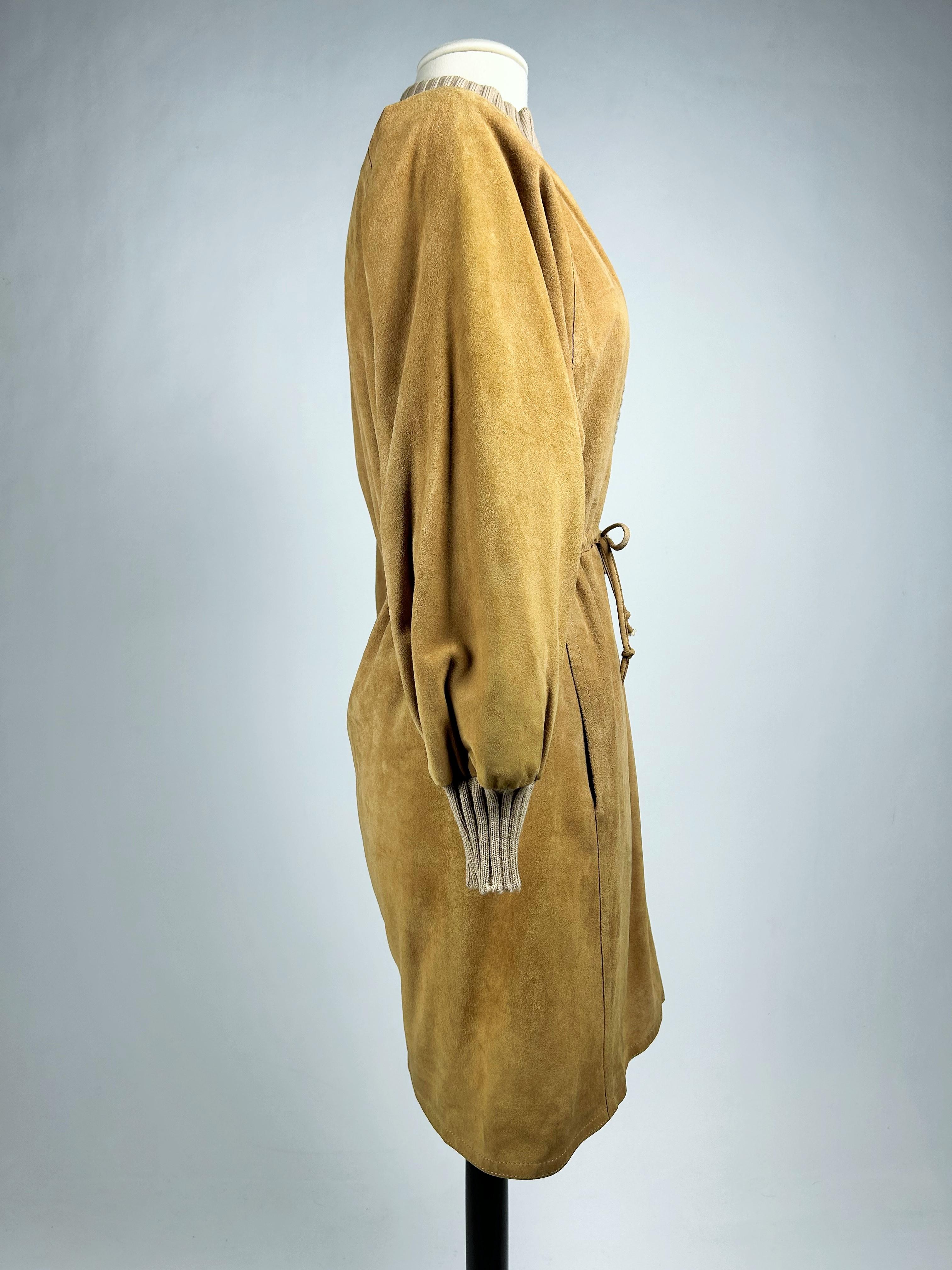 Chamois suede dress by Emanuel Ungaro Parallèle - France Circa 1982 For Sale 7