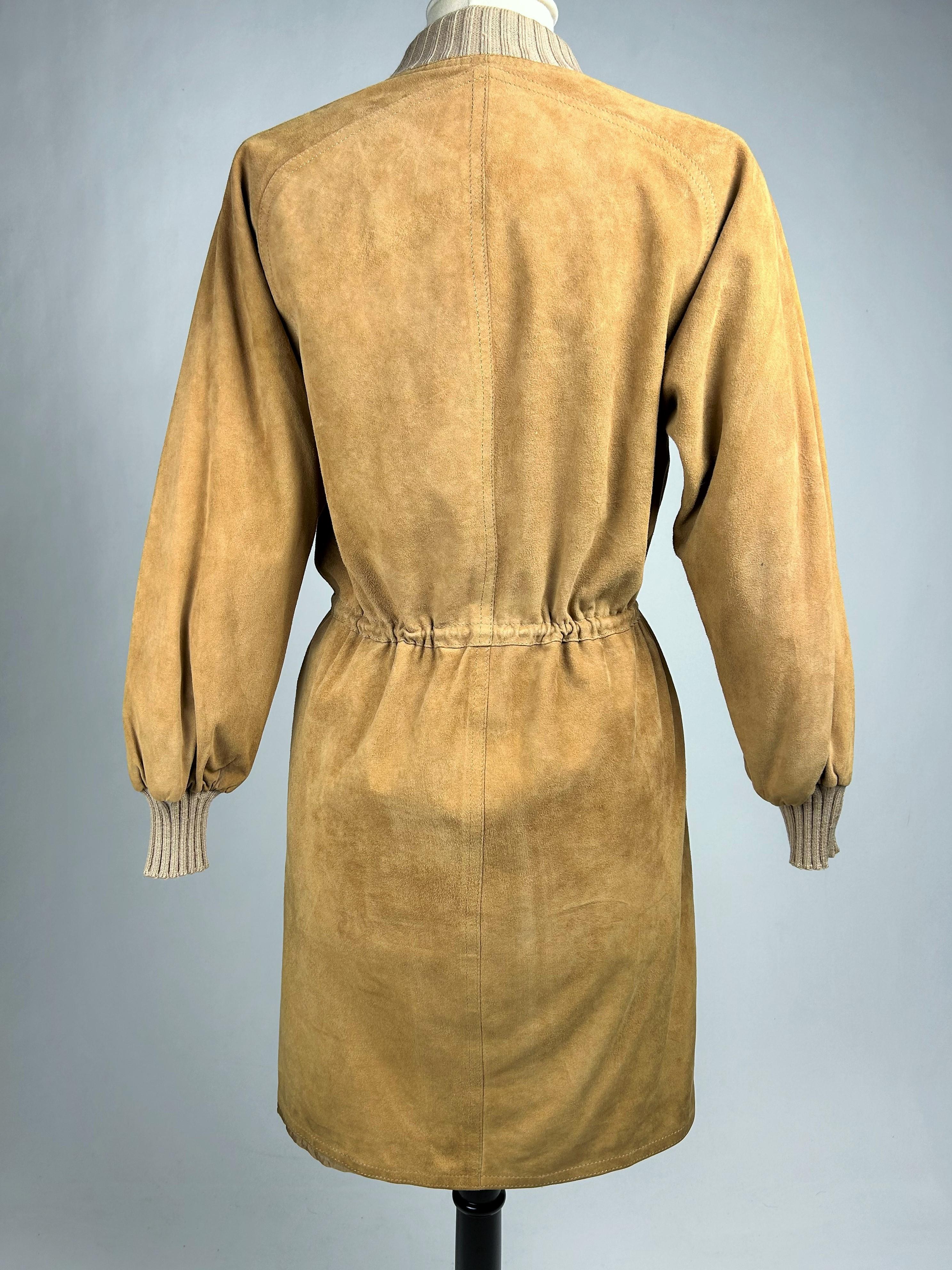 Chamois suede dress by Emanuel Ungaro Parallèle - France Circa 1982 For Sale 8