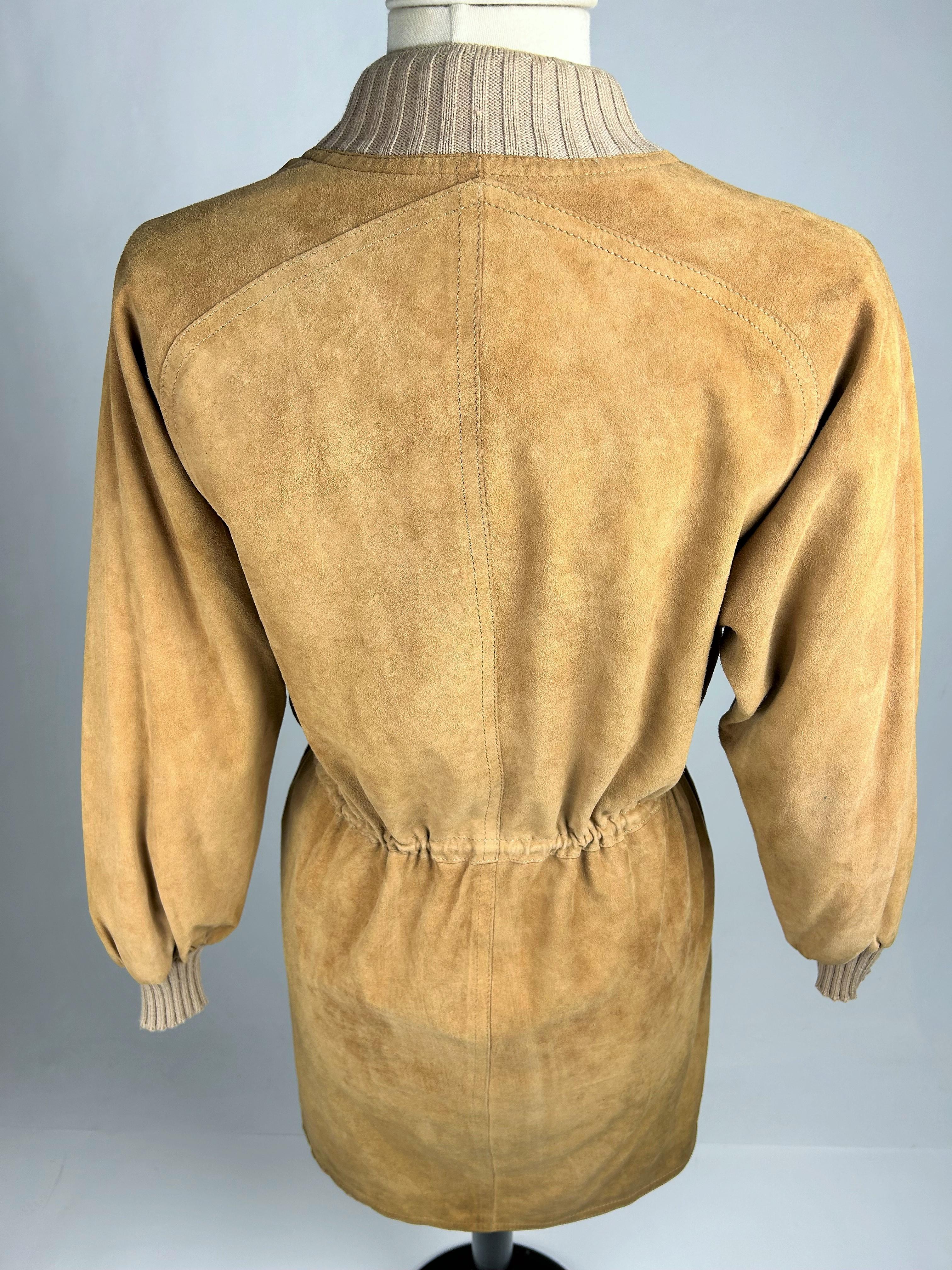 Chamois suede dress by Emanuel Ungaro Parallèle - France Circa 1982 For Sale 9
