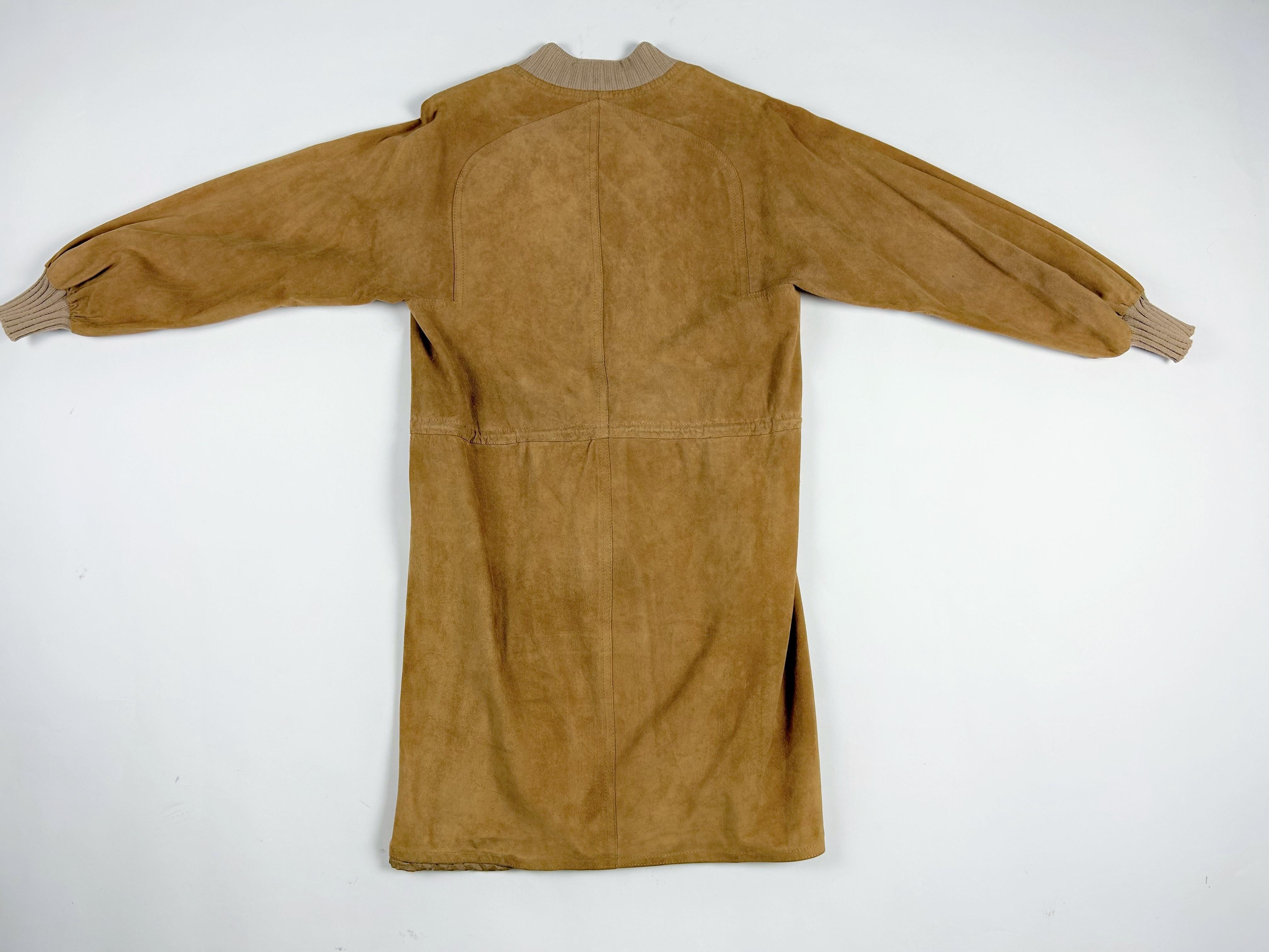 Chamois suede dress by Emanuel Ungaro Parallèle - France Circa 1982 In Good Condition For Sale In Toulon, FR
