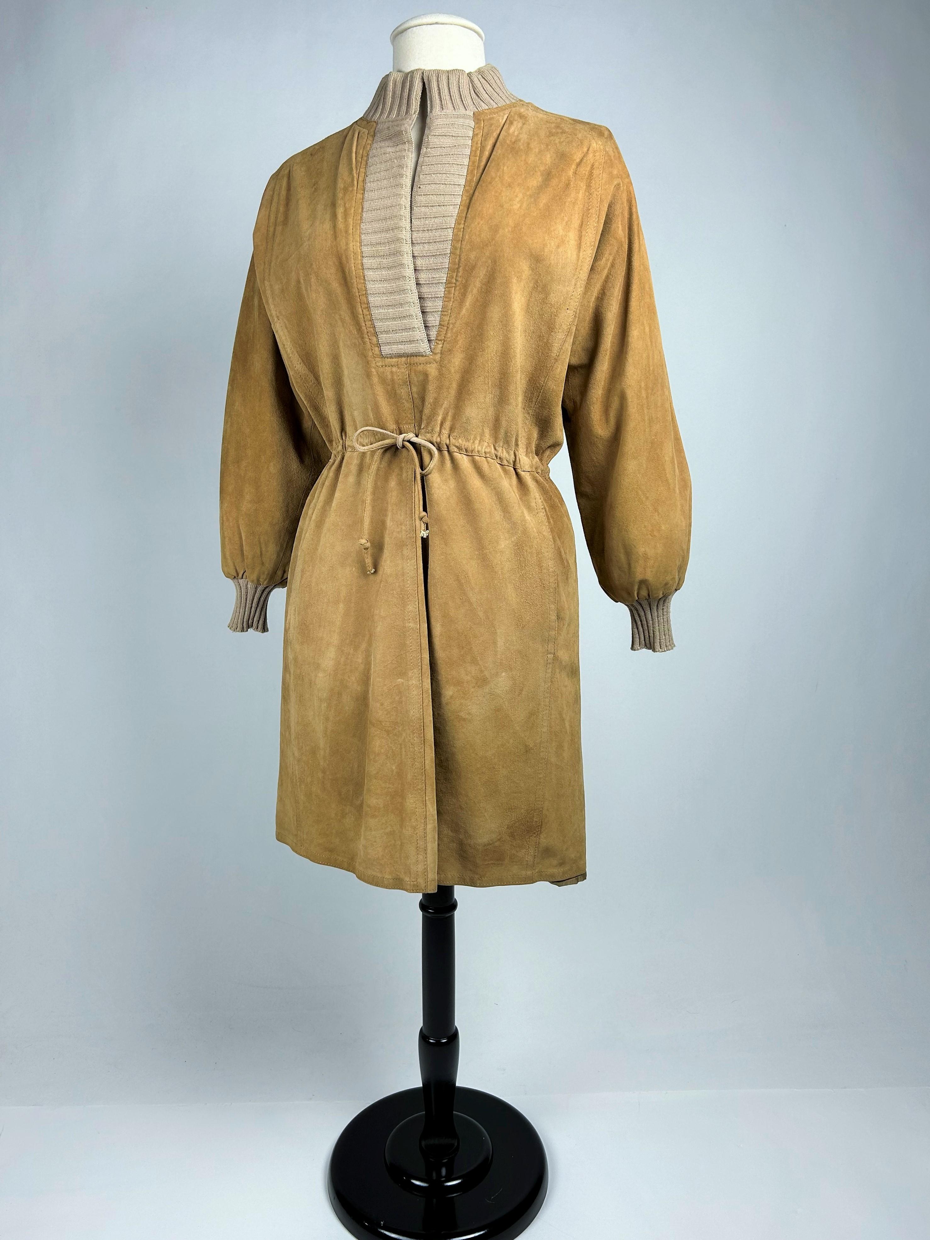 Chamois suede dress by Emanuel Ungaro Parallèle - France Circa 1982 For Sale 4