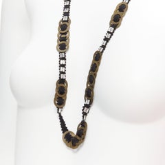 CHAMOREL black grosgrain ribbon clear crystal bronze rings long necklace