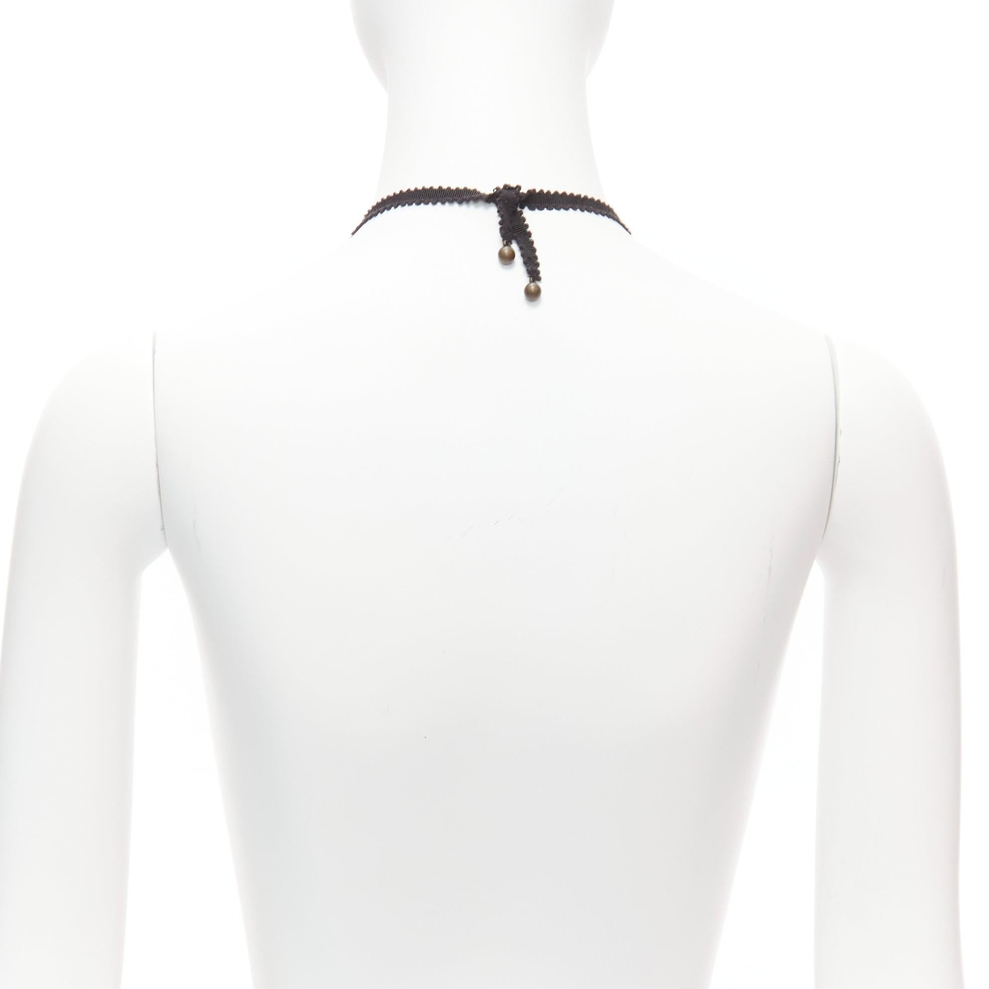 CHAMOREL black grosgrain ribbon clear crystal bronze rings long necklace For Sale 1