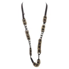 CHAMOREL black grosgrain ribbon clear crystal bronze rings long necklace