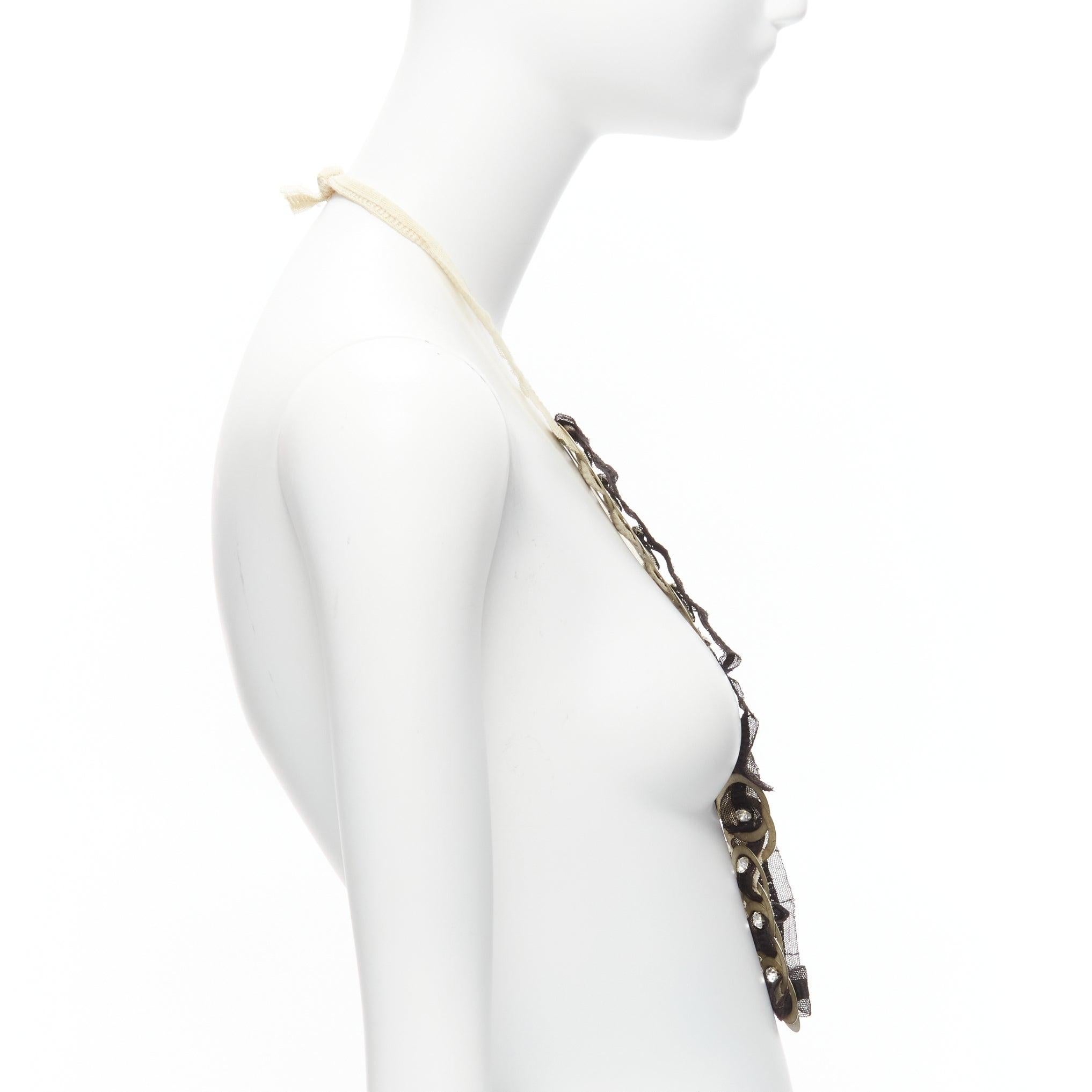 CHAMOREL Schwarze lange Halskette aus antikem Gold mit nacktem Netzband und Münzkristall in Kreis Damen im Angebot