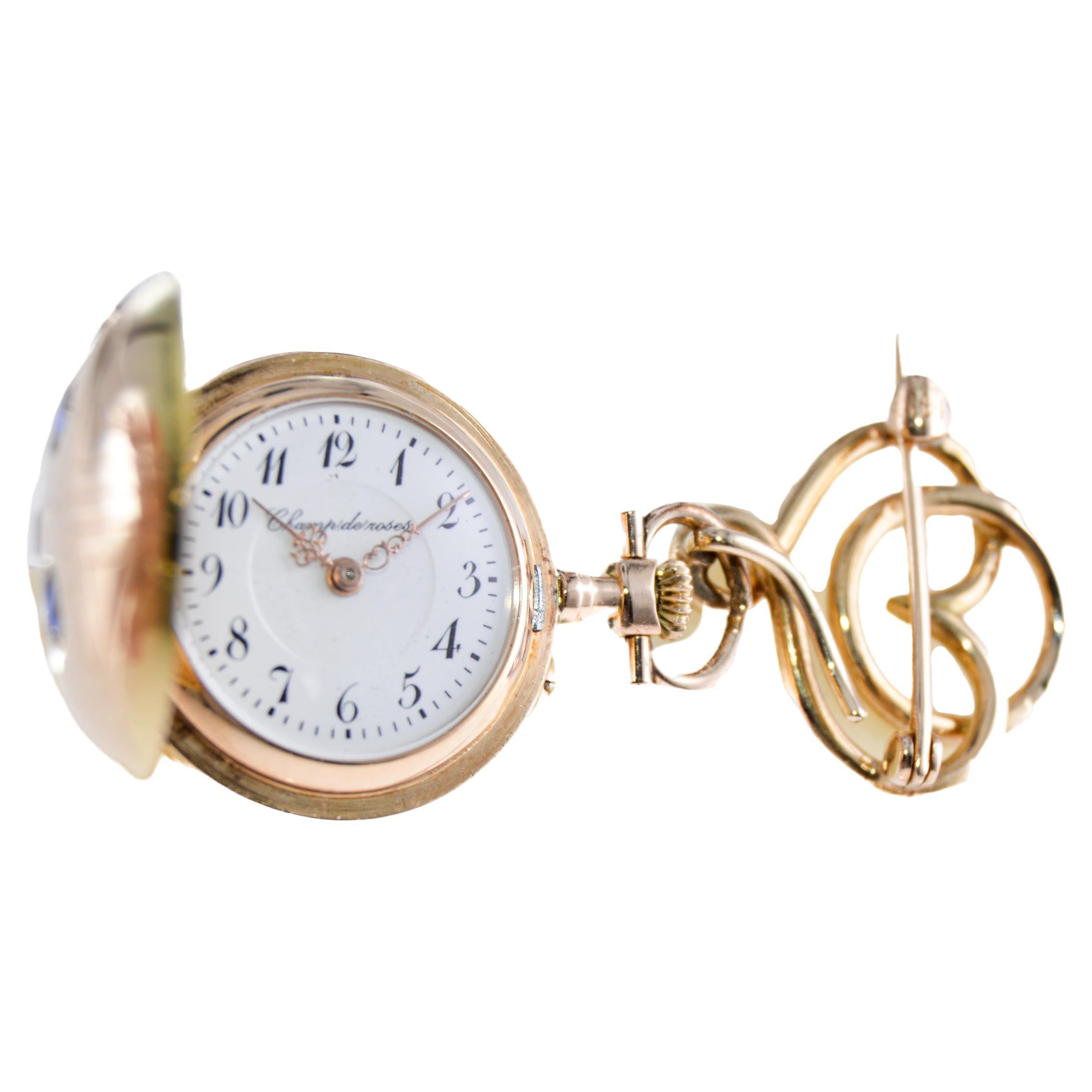 Women's Champ de Roses 14Kt. Solid Gold Pendant Watch from 1900's