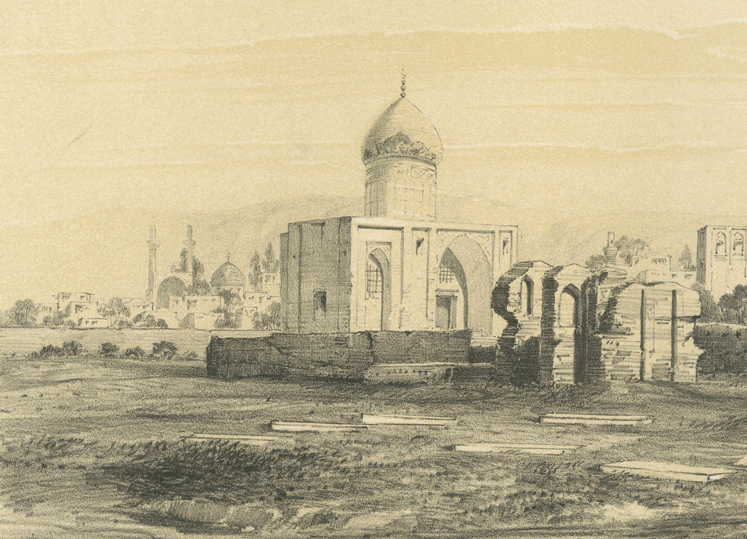 French Champ des Morts, Ispahan – Antique Lithograph of the Cemetery at Isfahan, c.1840 For Sale