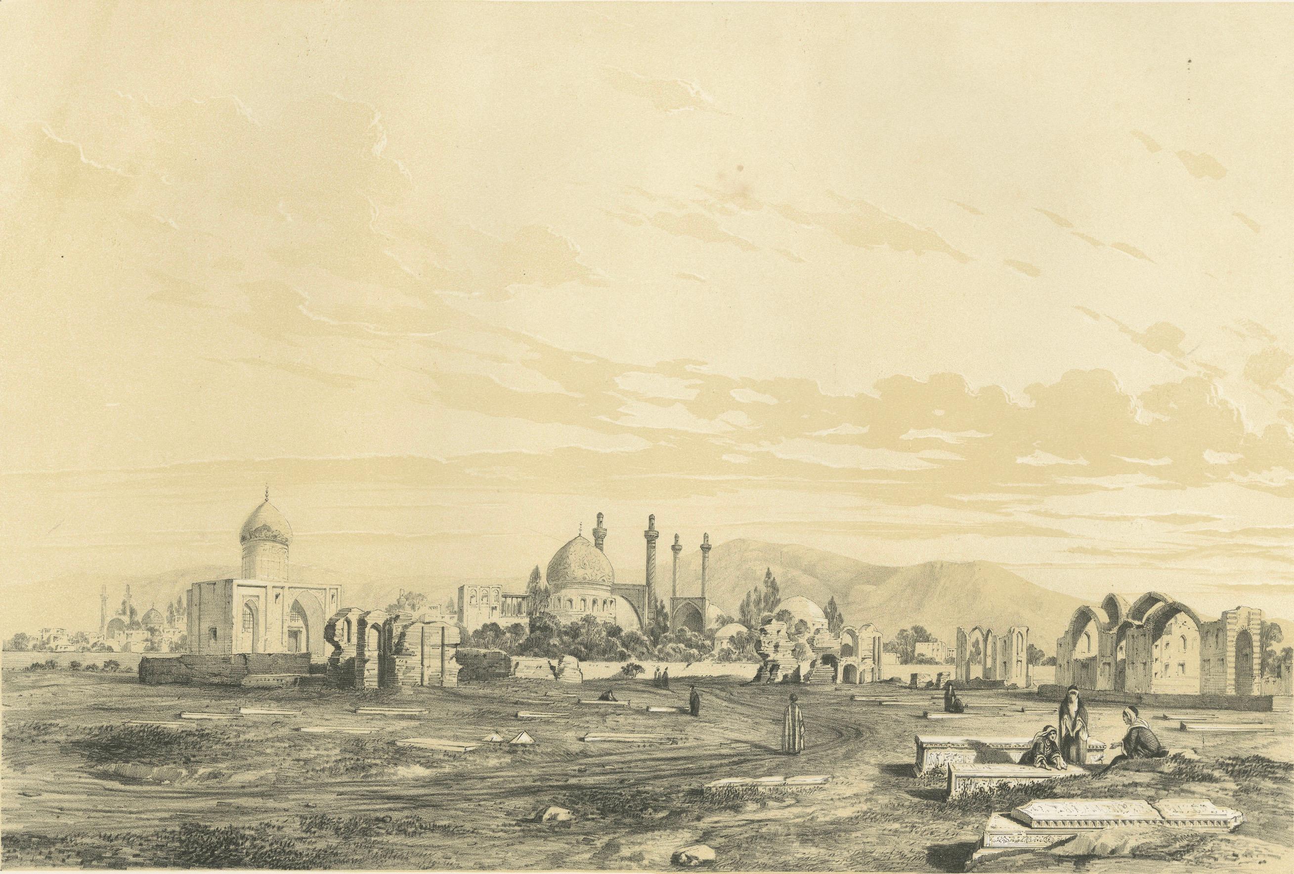 19th Century Champ des Morts, Ispahan – Antique Lithograph of the Cemetery at Isfahan, c.1840 For Sale