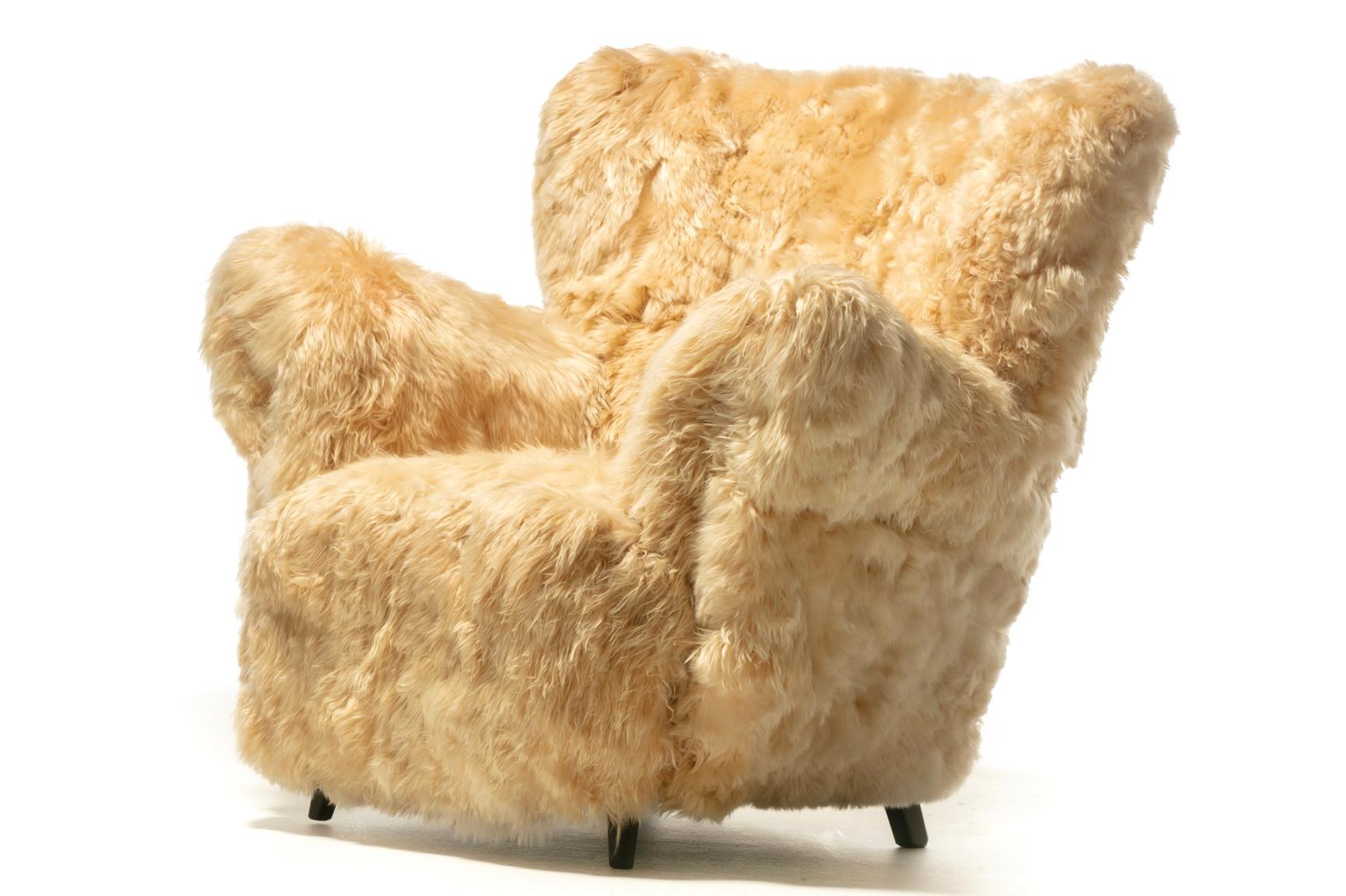 Champagne Alpaca Art Deco Wingback Mom & Pop Lounge Chairs 7