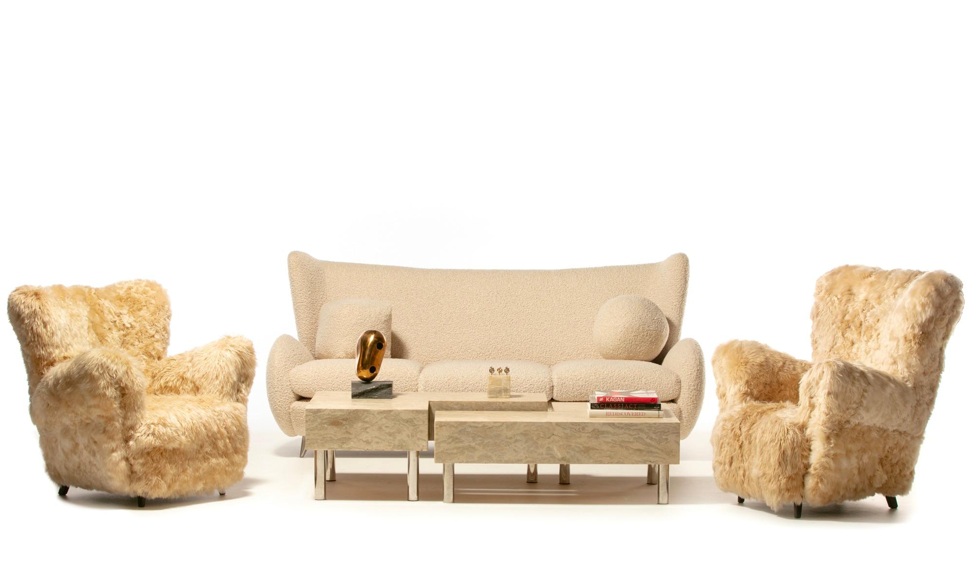 American Champagne Alpaca Art Deco Wingback Mom & Pop Lounge Chairs