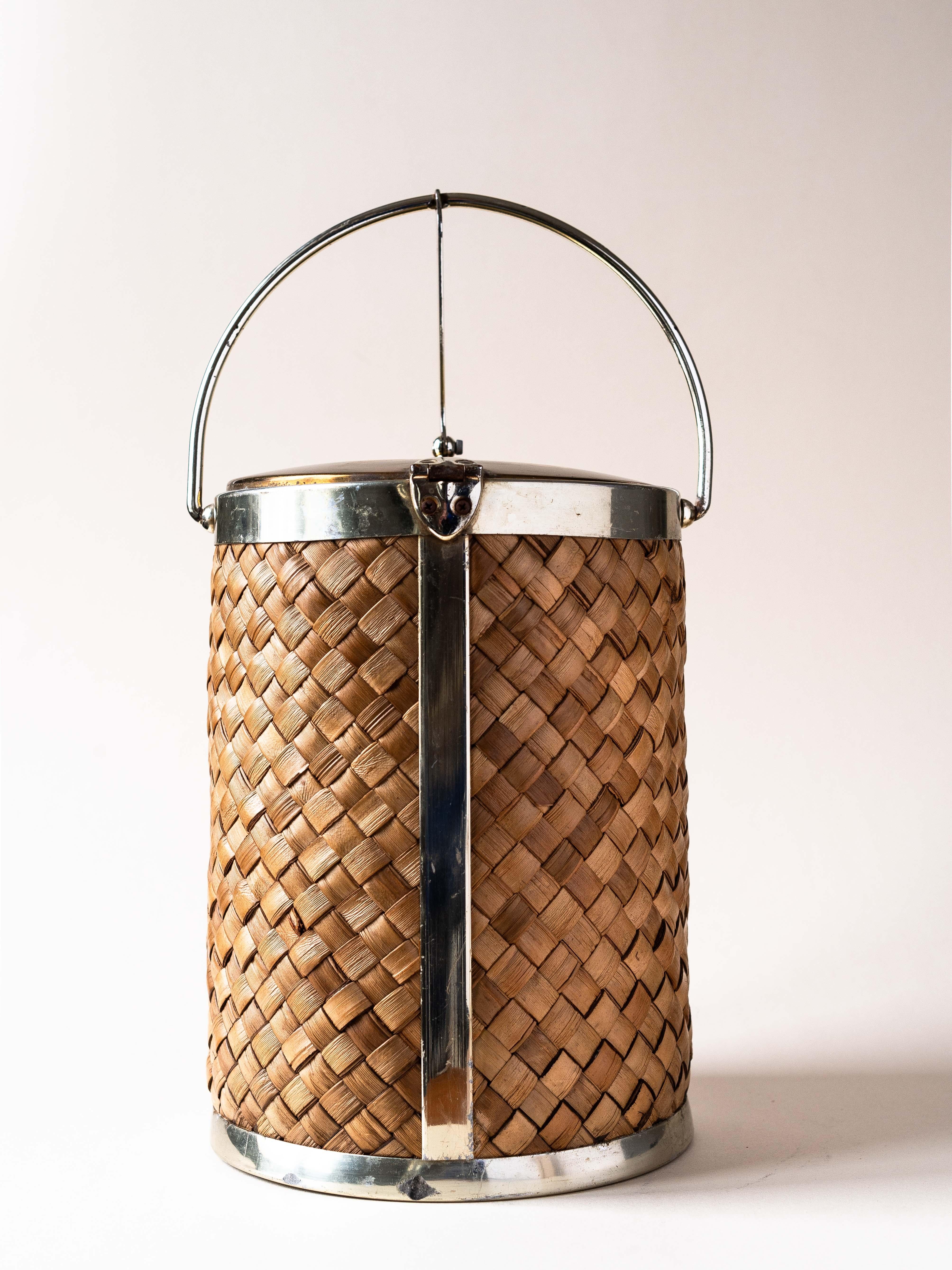 Ice Bucket Raffia and Golden Metal, France 1970s For Sale 3