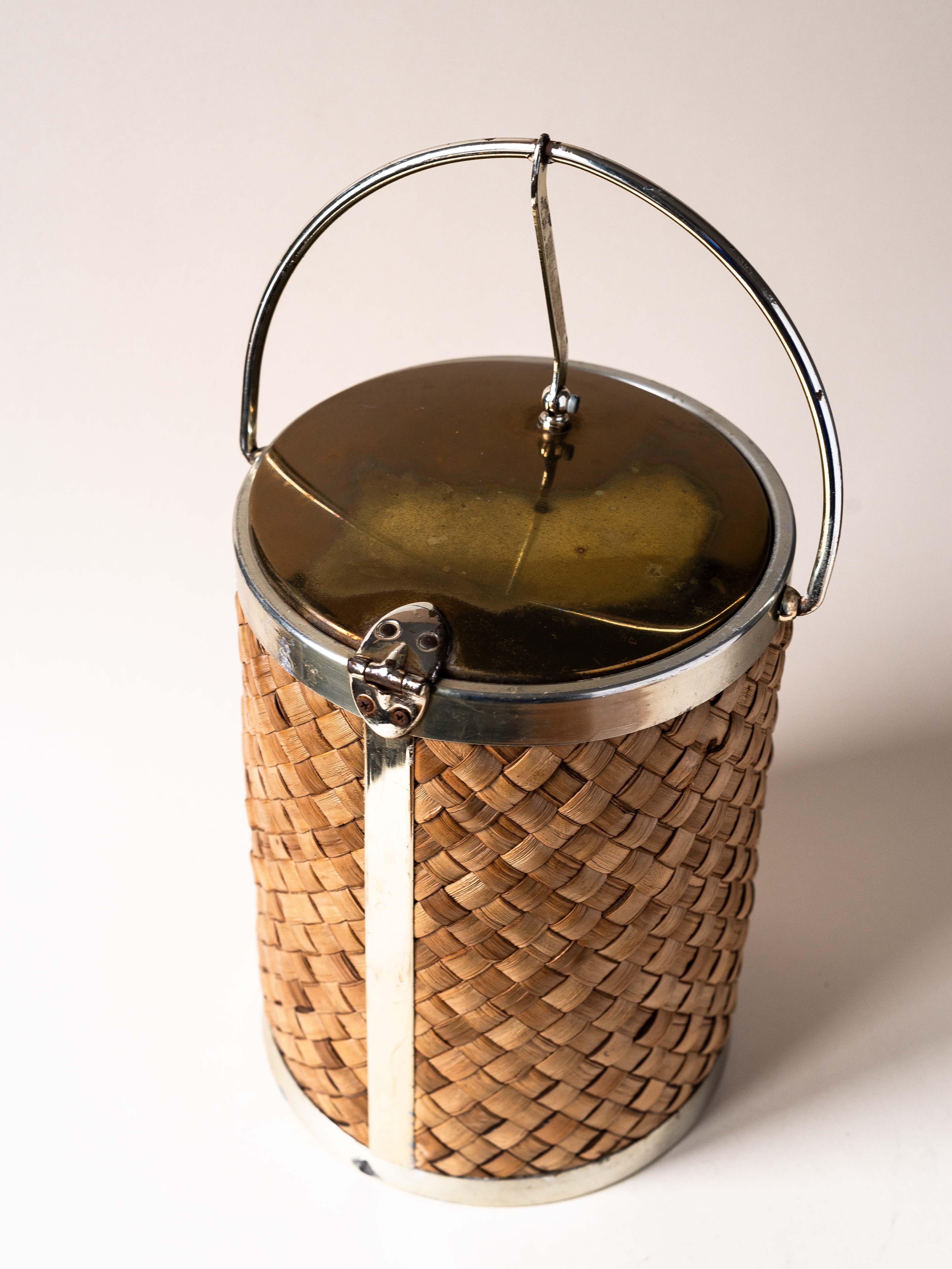 Ice Bucket Raffia and Golden Metal, France 1970s For Sale 4