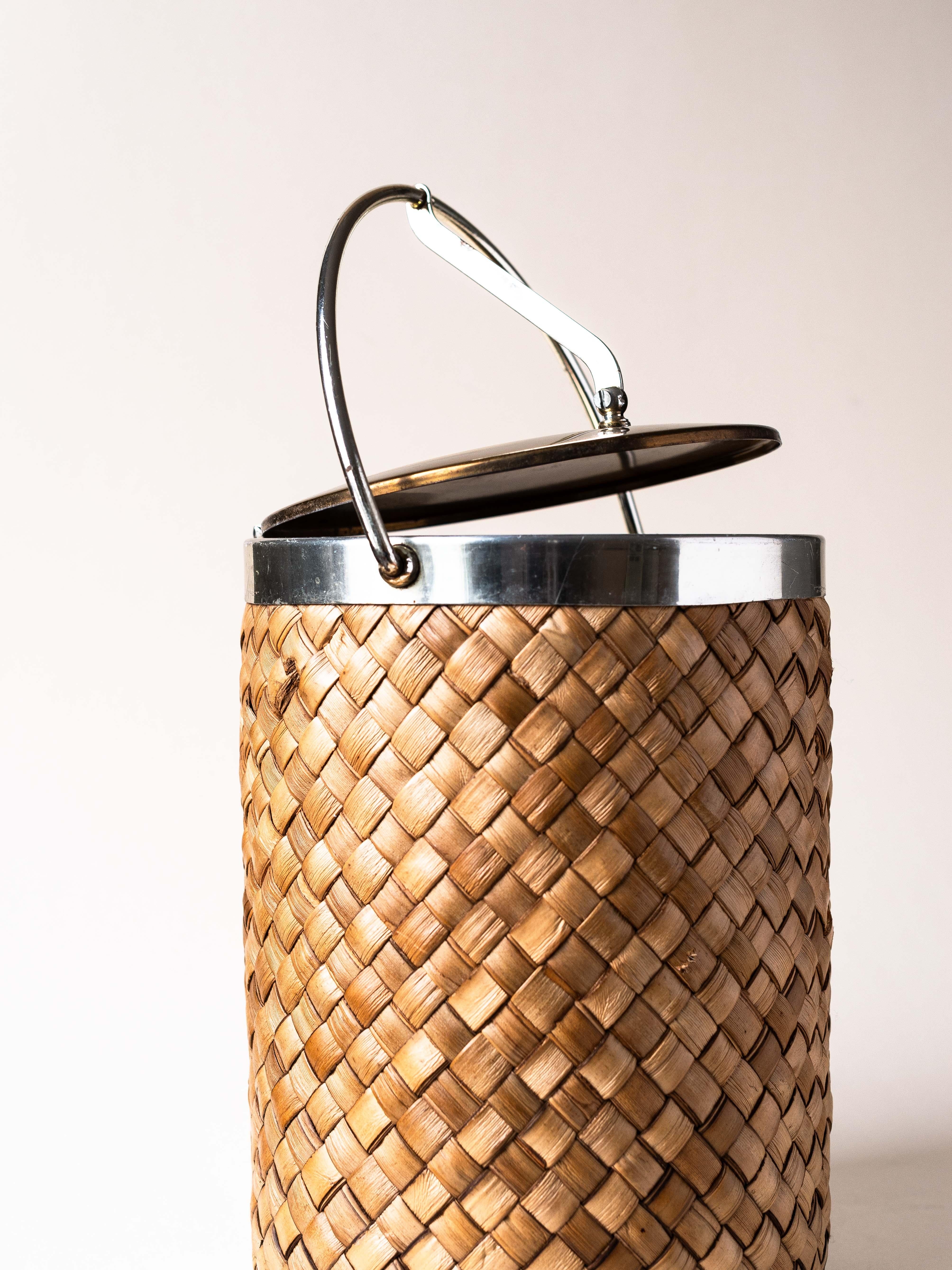 Ice Bucket Raffia and Golden Metal, France 1970s For Sale 5