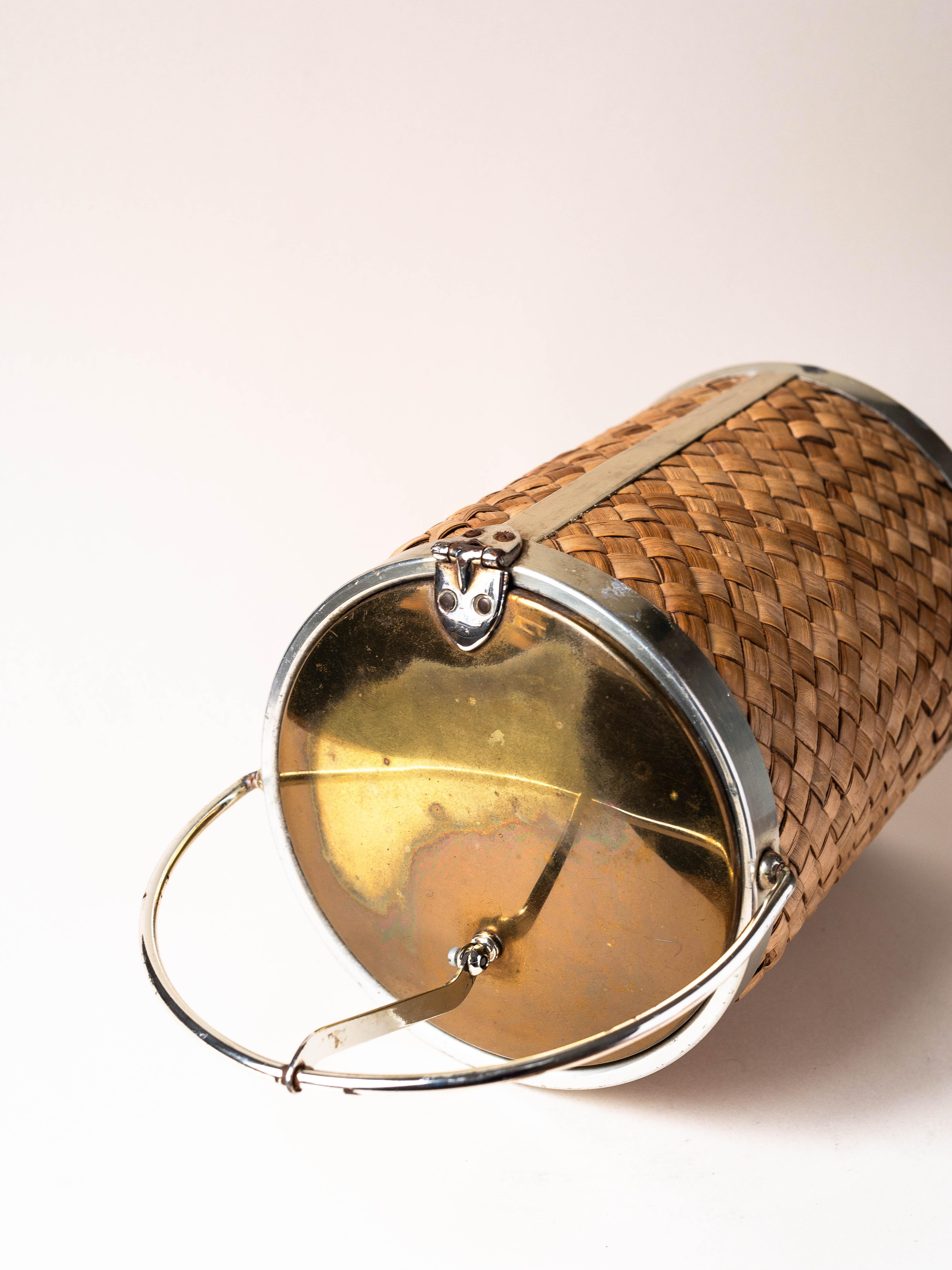 Ice Bucket Raffia and Golden Metal, France 1970s For Sale 6