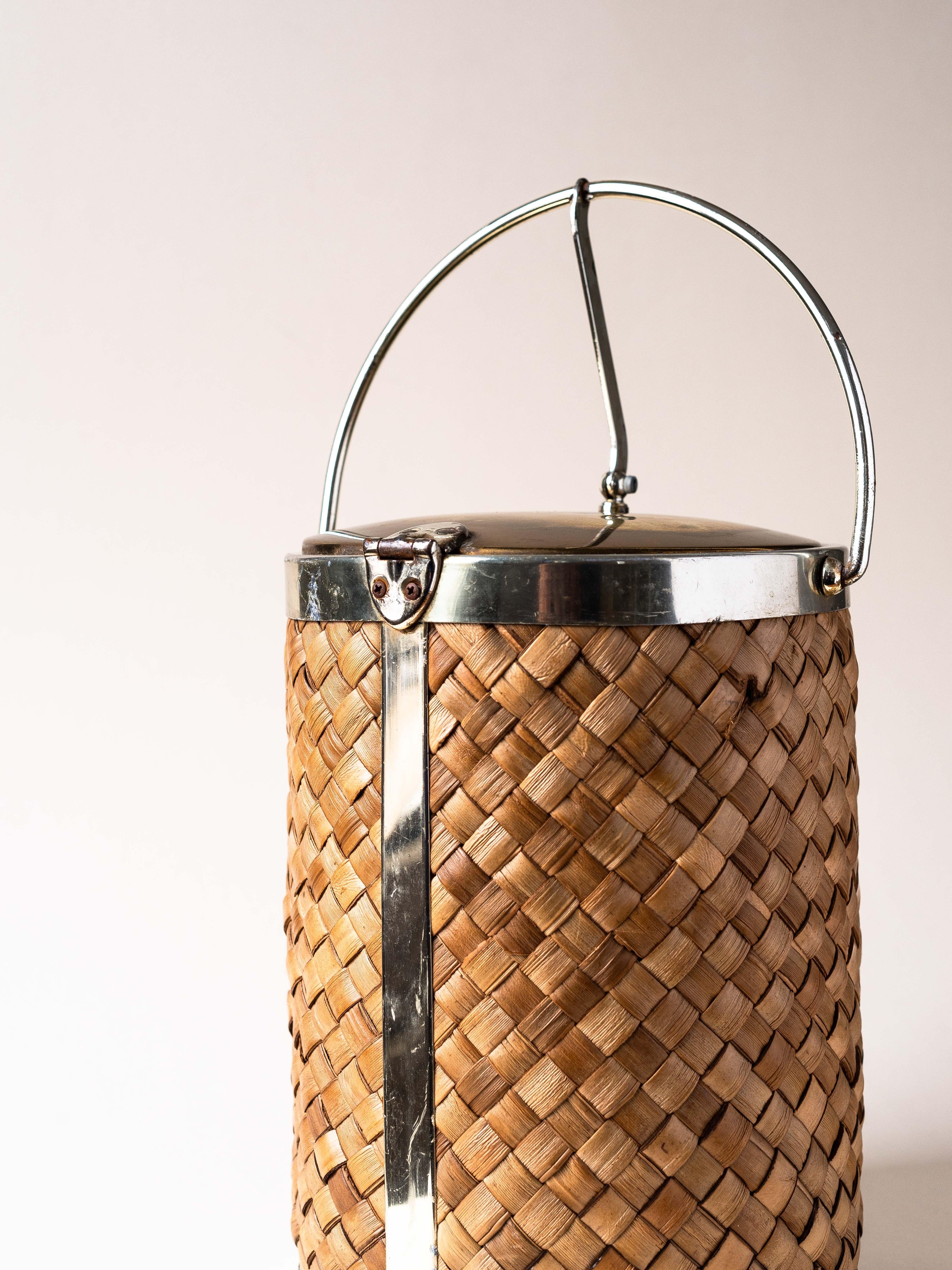 Ice Bucket Raffia and Golden Metal, France 1970s For Sale 1