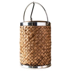 Vintage Champagne and Ice Bucket, Raffia and Golden Metal, 1970s