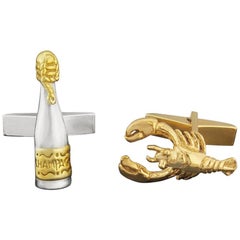 Champagne and Lobster Cufflinks in 18 Karat Gold Vermeil Champagne and Lobster Cufflinks in 18 Karat Gold Vermeil