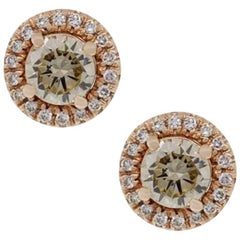 Champagne and White Diamond Halo Stud Earrings