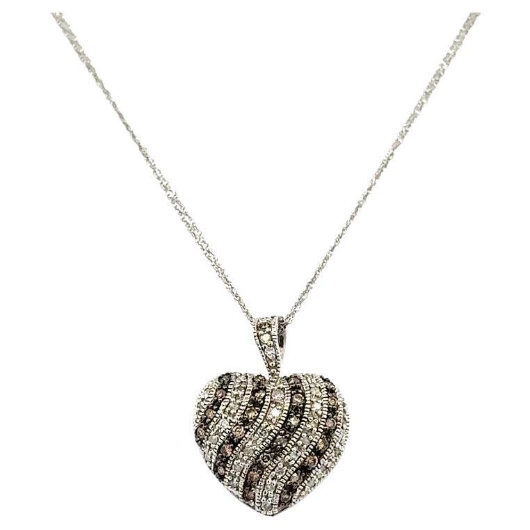 Champagne and White Diamond Heart Pendant Necklace