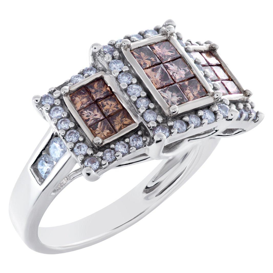 Anello con champagne e diamanti bianchi in oro bianco 14 carati In condizioni ottime in vendita a Surfside, FL