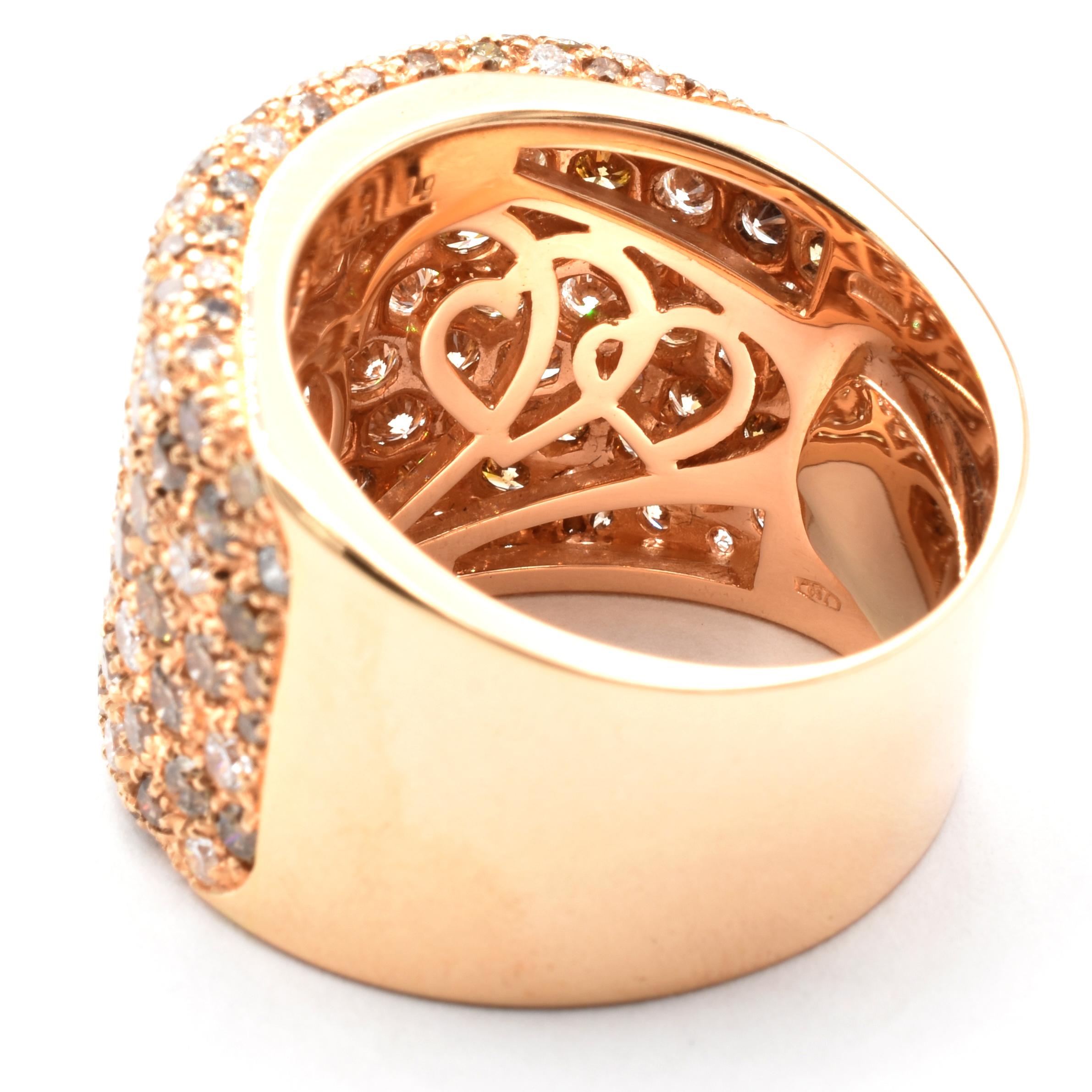 Contemporary Gilberto Cassola Champagne and White Diamond Rose Gold Ring Made in Italy For Sale