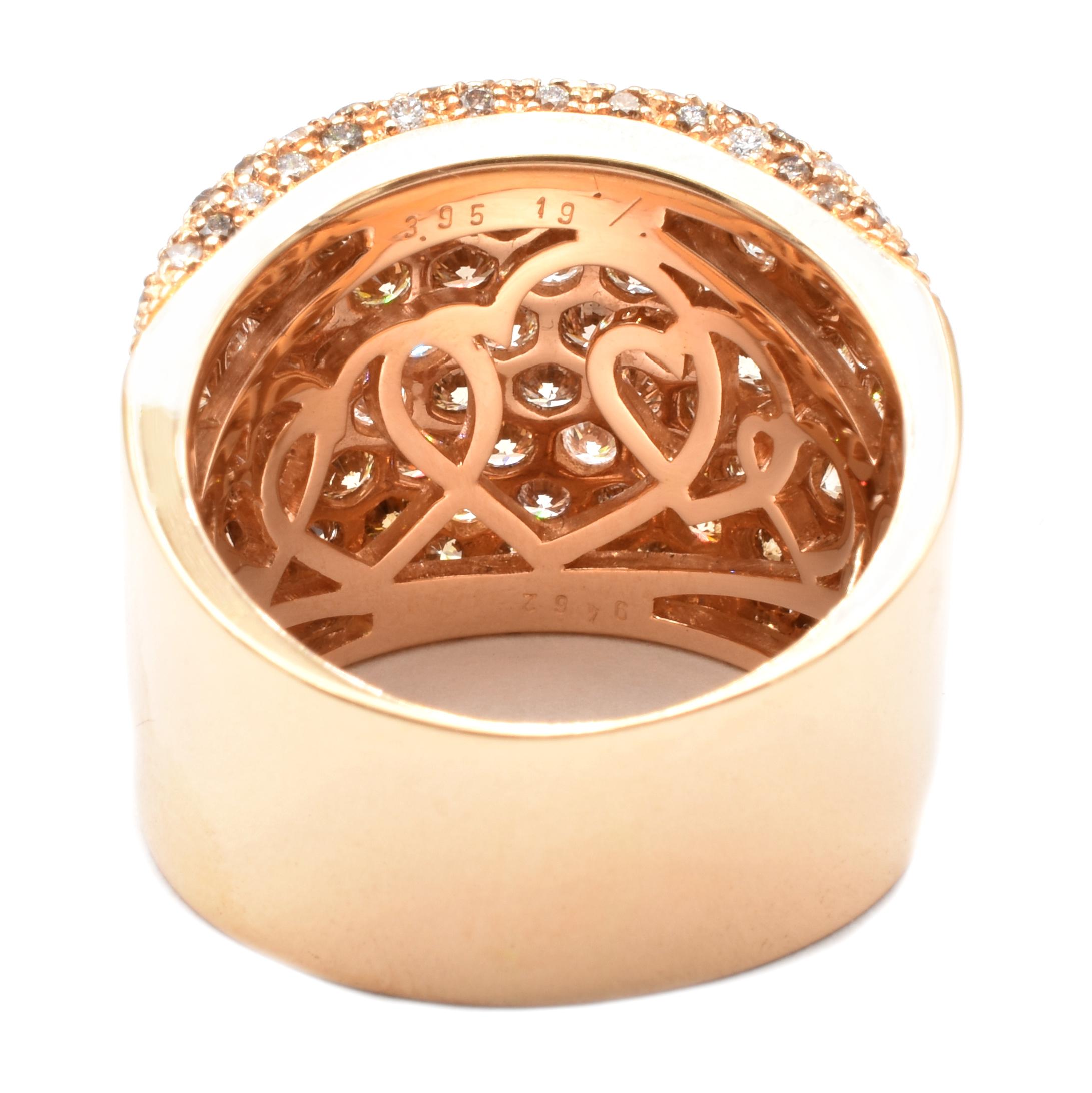 Round Cut Gilberto Cassola Champagne and White Diamond Rose Gold Ring Made in Italy For Sale