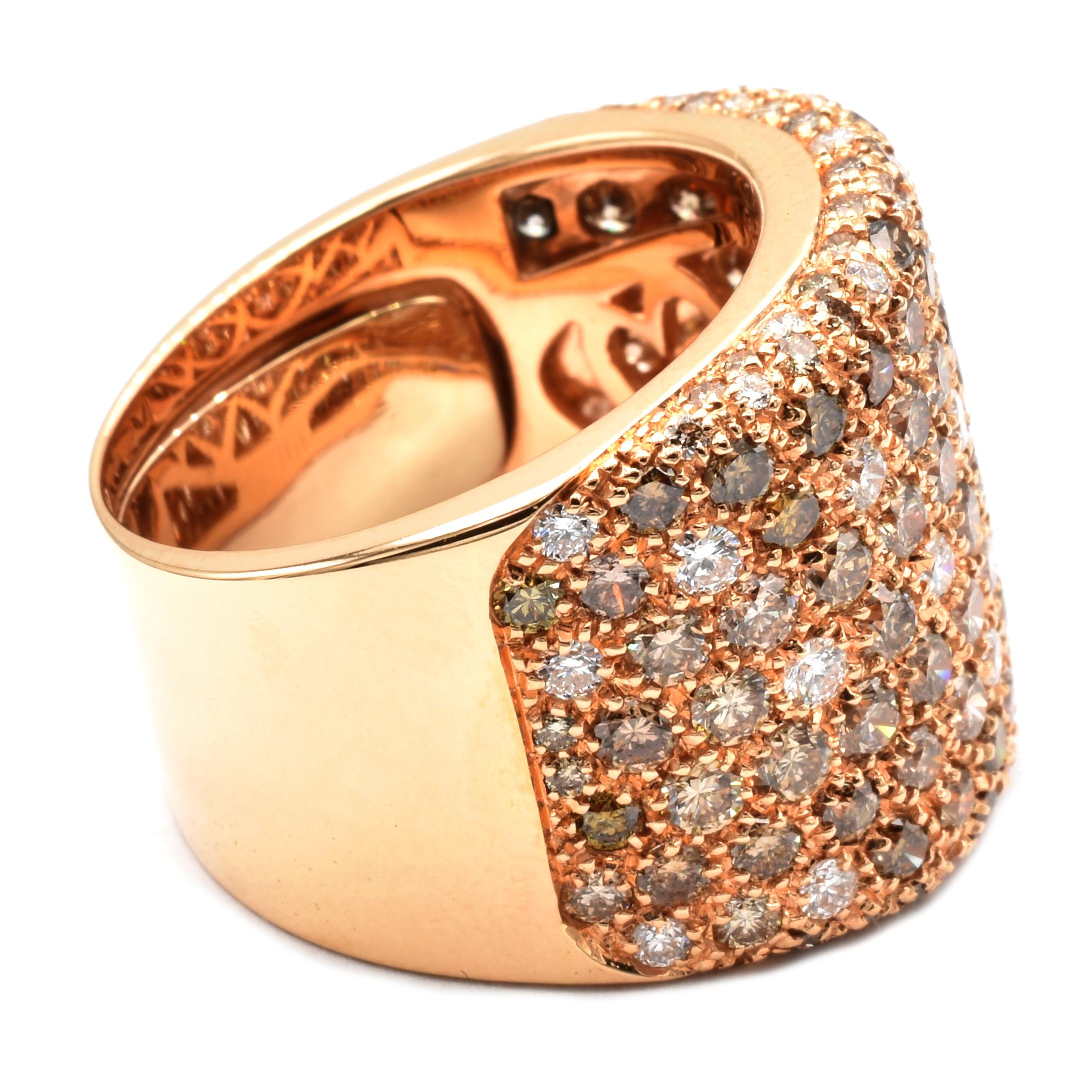 Gilberto Cassola Champagne and White Diamond Rose Gold Ring Made in Italy In New Condition For Sale In Valenza, AL