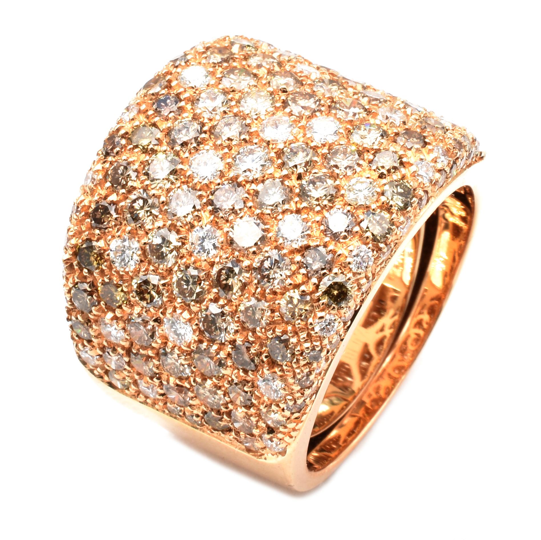 Women's Gilberto Cassola Champagne and White Diamond Rose Gold Ring Made in Italy For Sale